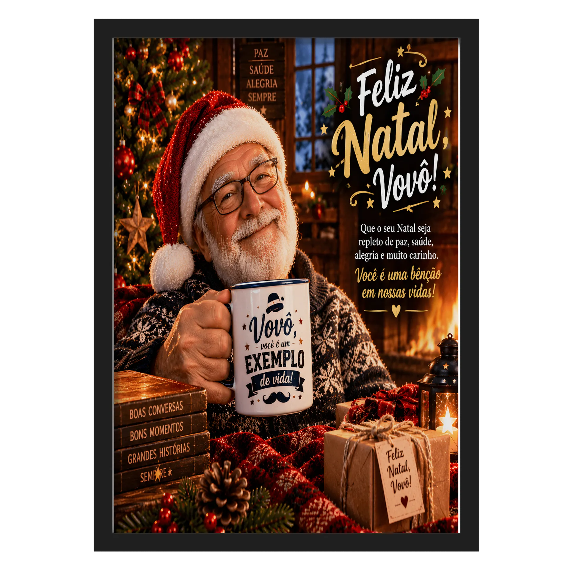 Quadro Natal com Vovô e Mensagem Afetiva A3 - Imagem 1