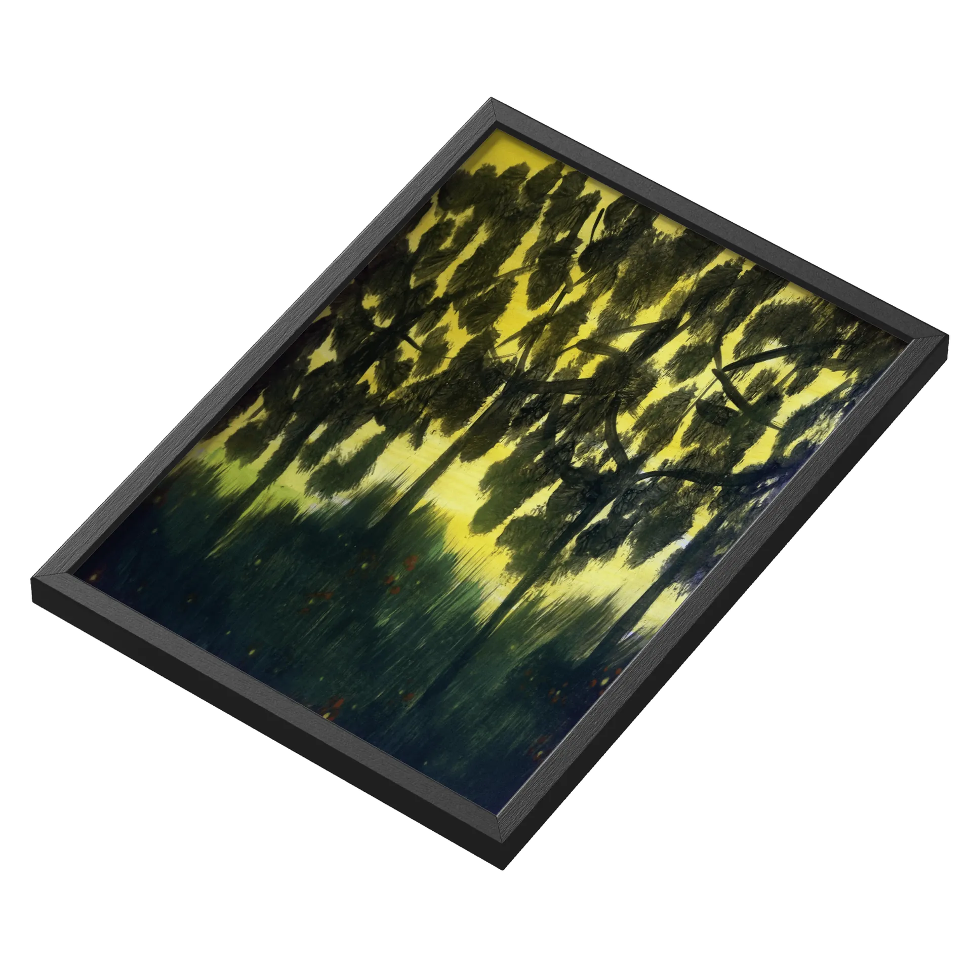 Quadro Paisagem de Árvores Pintura A3 com Vidro - Imagem 3