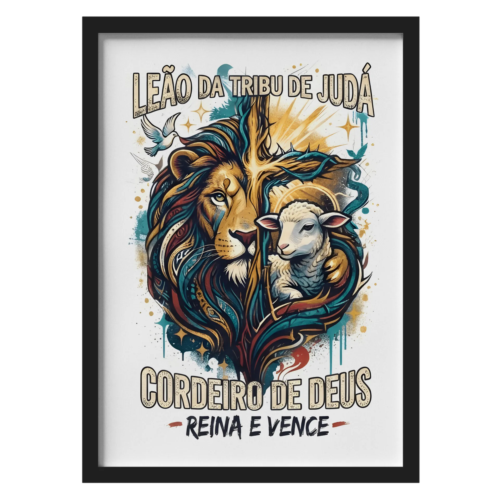 Quadro A3 personalizado Com Vidro leão e o cordeiro - Imagem 1