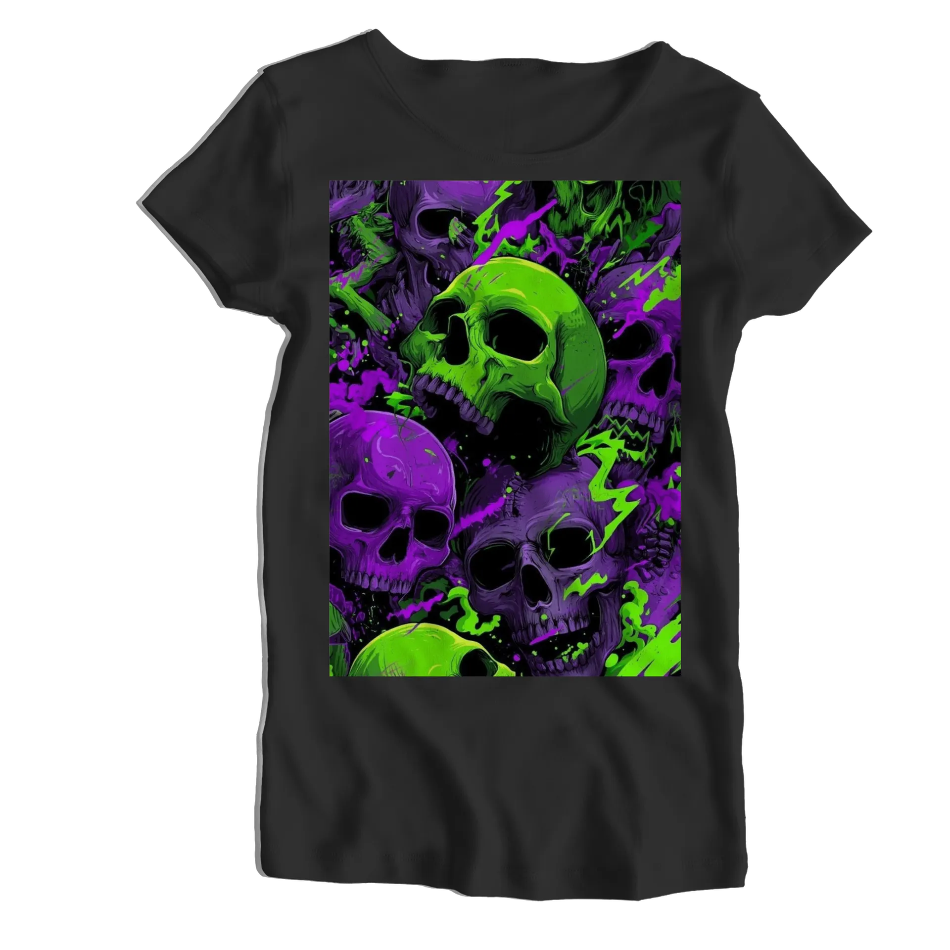 Camiseta Babylook Caveiras Cartoon Verde e Roxo 100% Algodão - Imagem 1