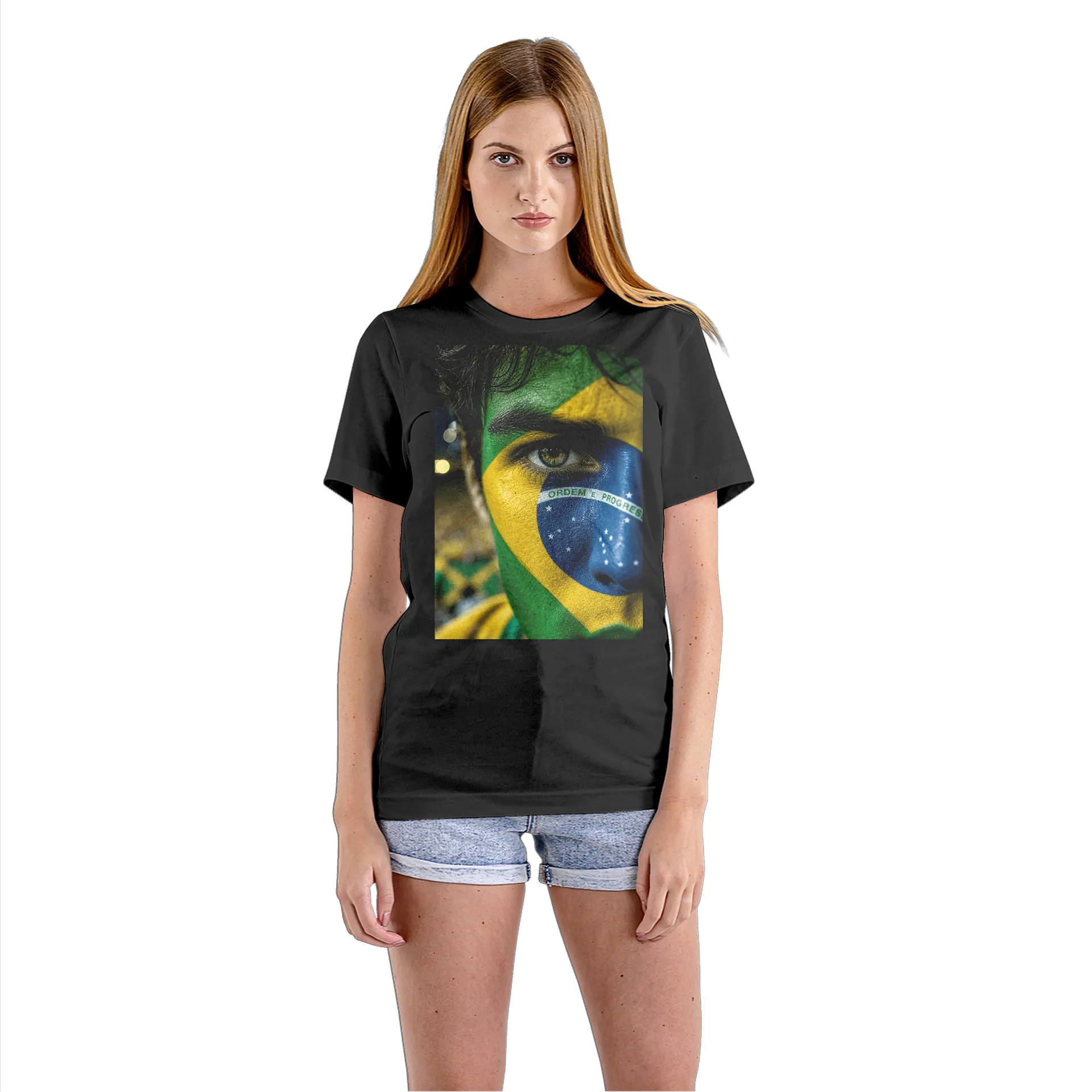 Camiseta Babylook Rosto Pintado Bandeira do Brasil 100% - Imagem 3
