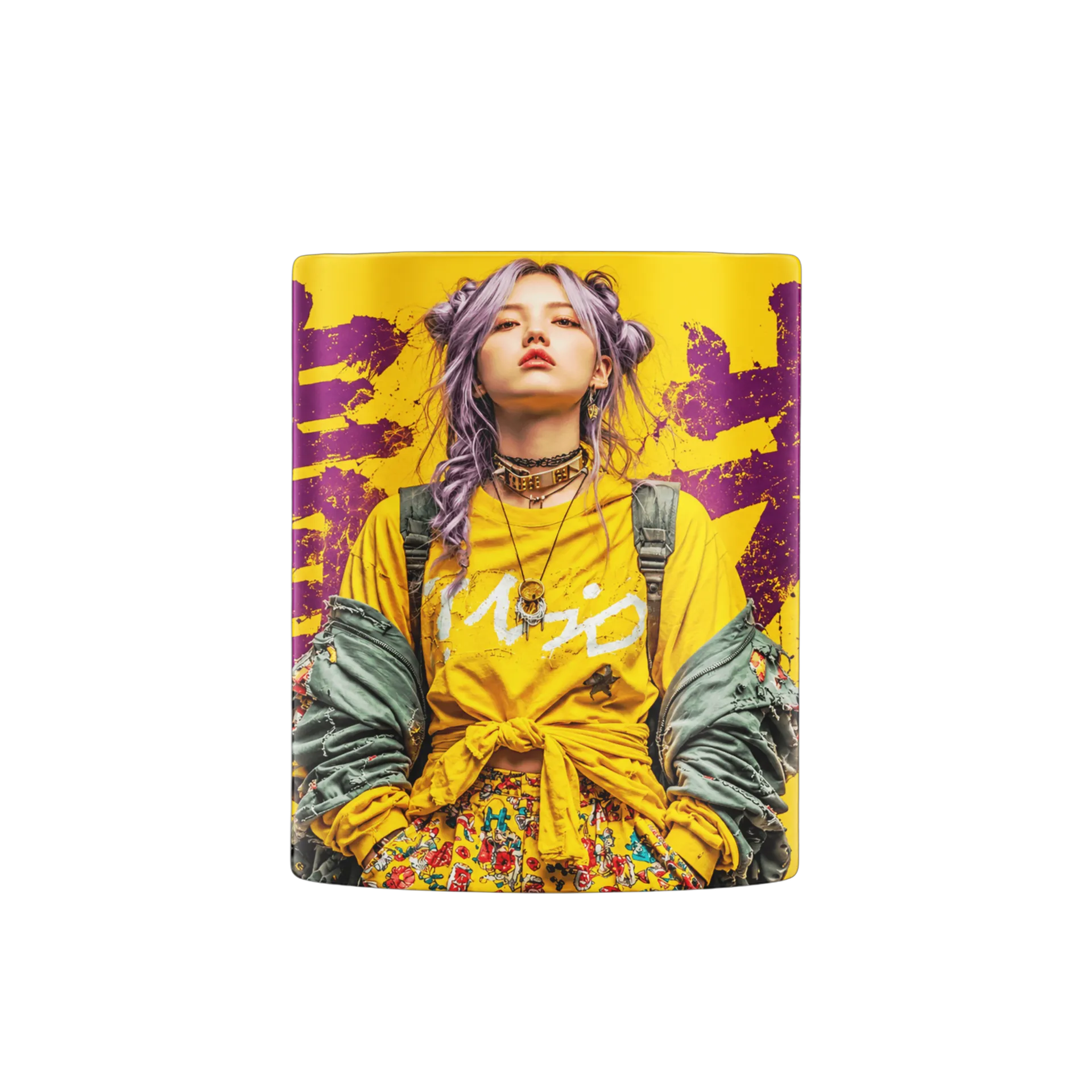 Caneca Porcelana Retrato de Mulher Arte Grunge 325ml - Imagem 2