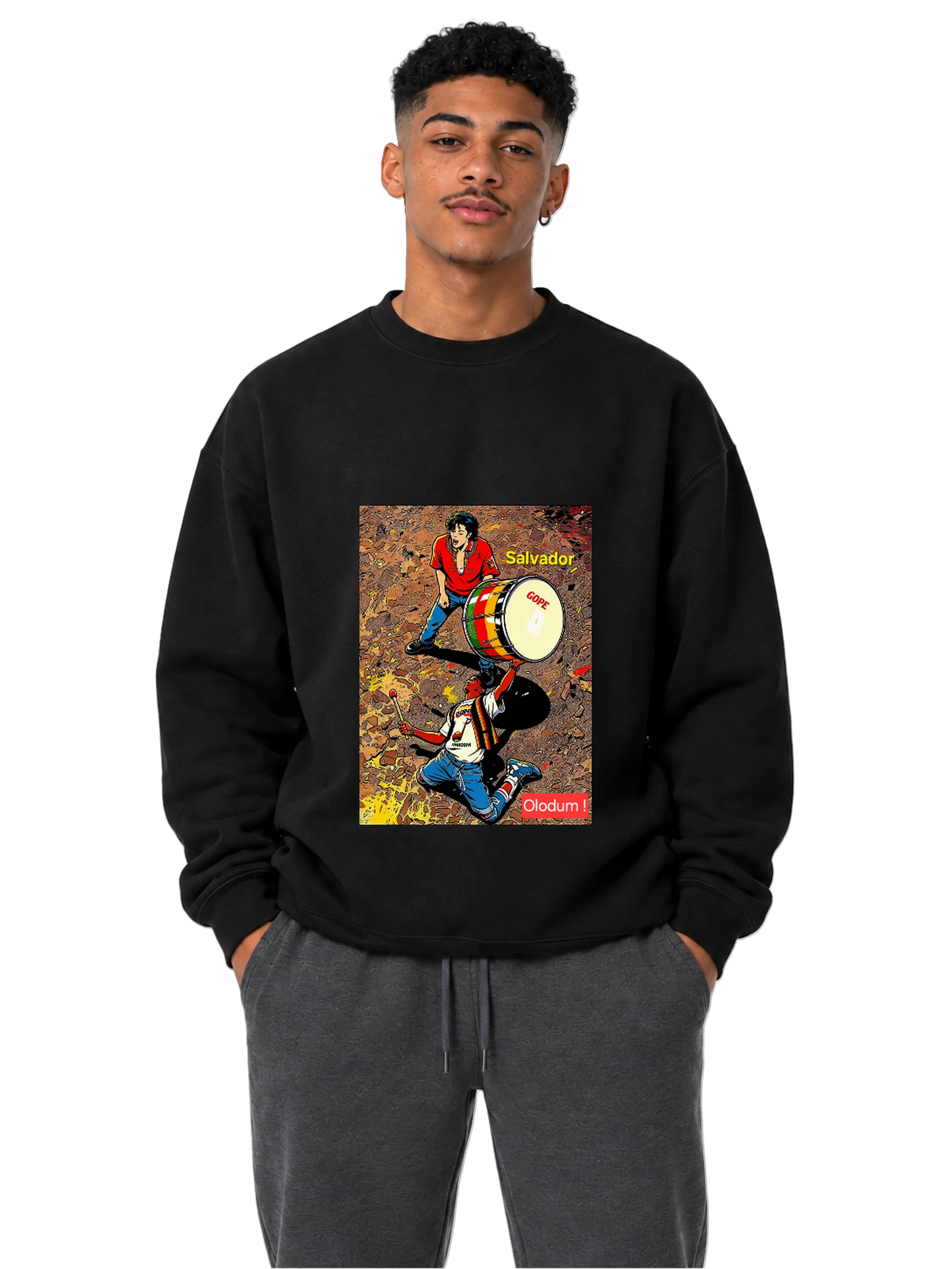Suéter Moletom Ilustração de Percussionistas Salvador Olodum - Imagem 3