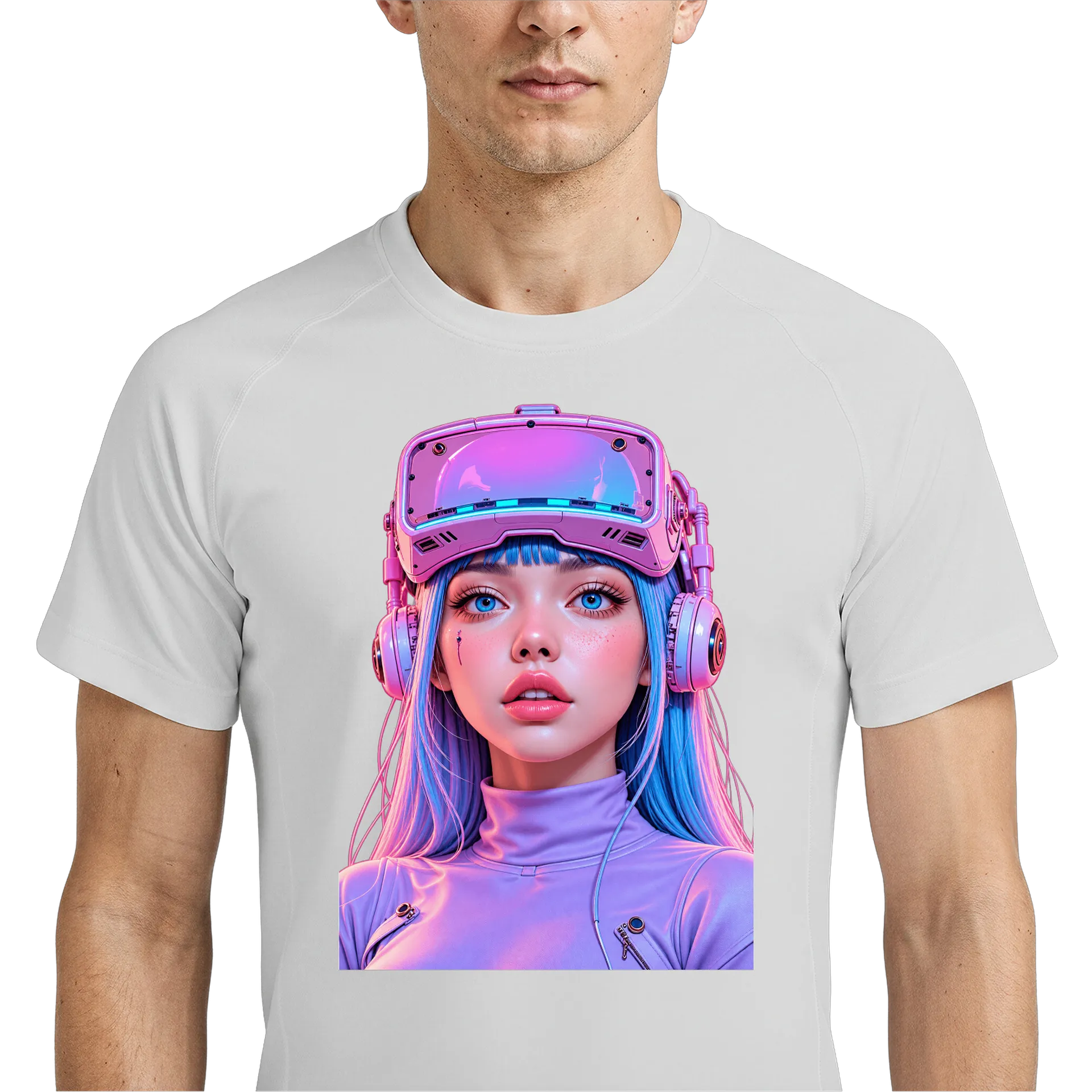 Camiseta Dry Fit Retrato Futurista de Mulher Cyberpunk - Imagem 4