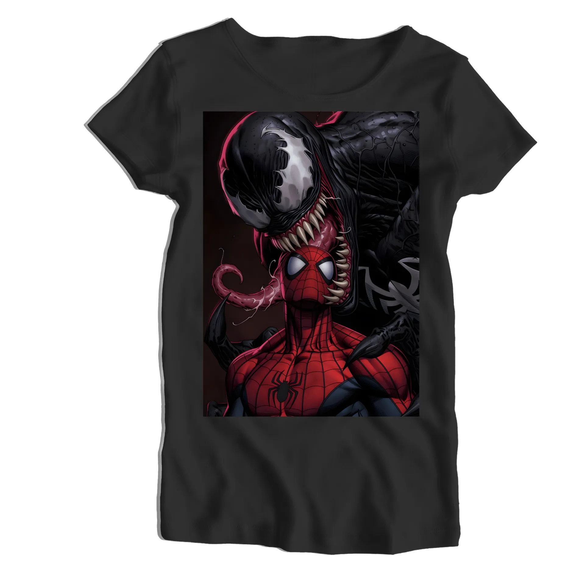 Camiseta Babylook Homem-Aranha e Venom em Arte Cartoon - Imagem 1