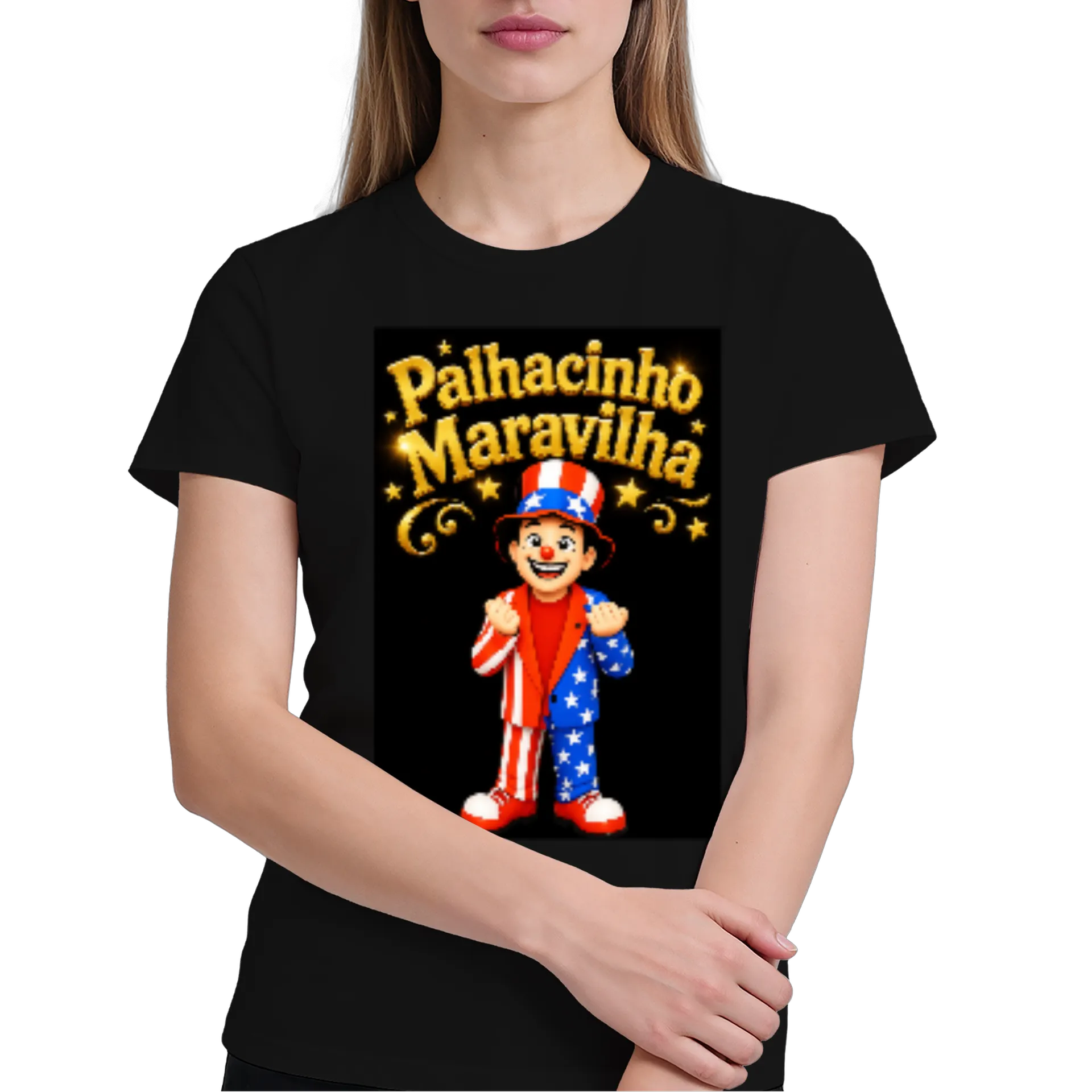Camiseta Palhacinho Maravilha 100% Algodão Preto - Imagem 4
