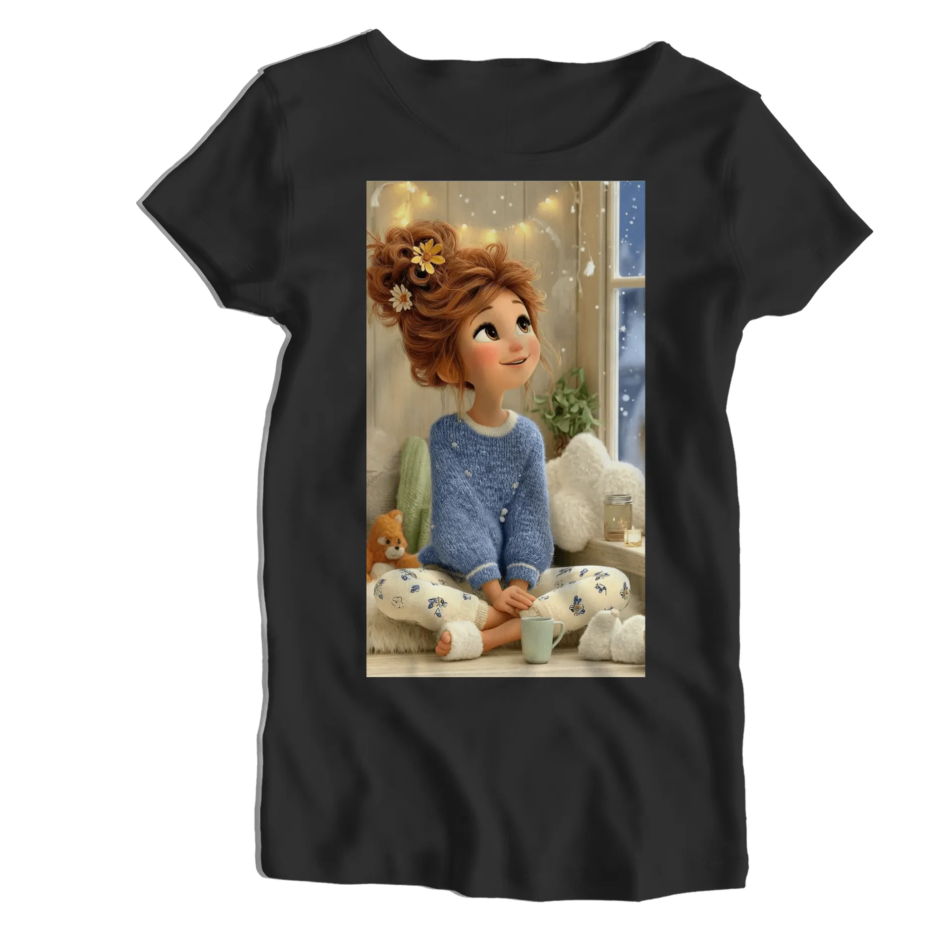 Camiseta Babylook Menina Cartoon com Flores 100% Algodão - Imagem 1