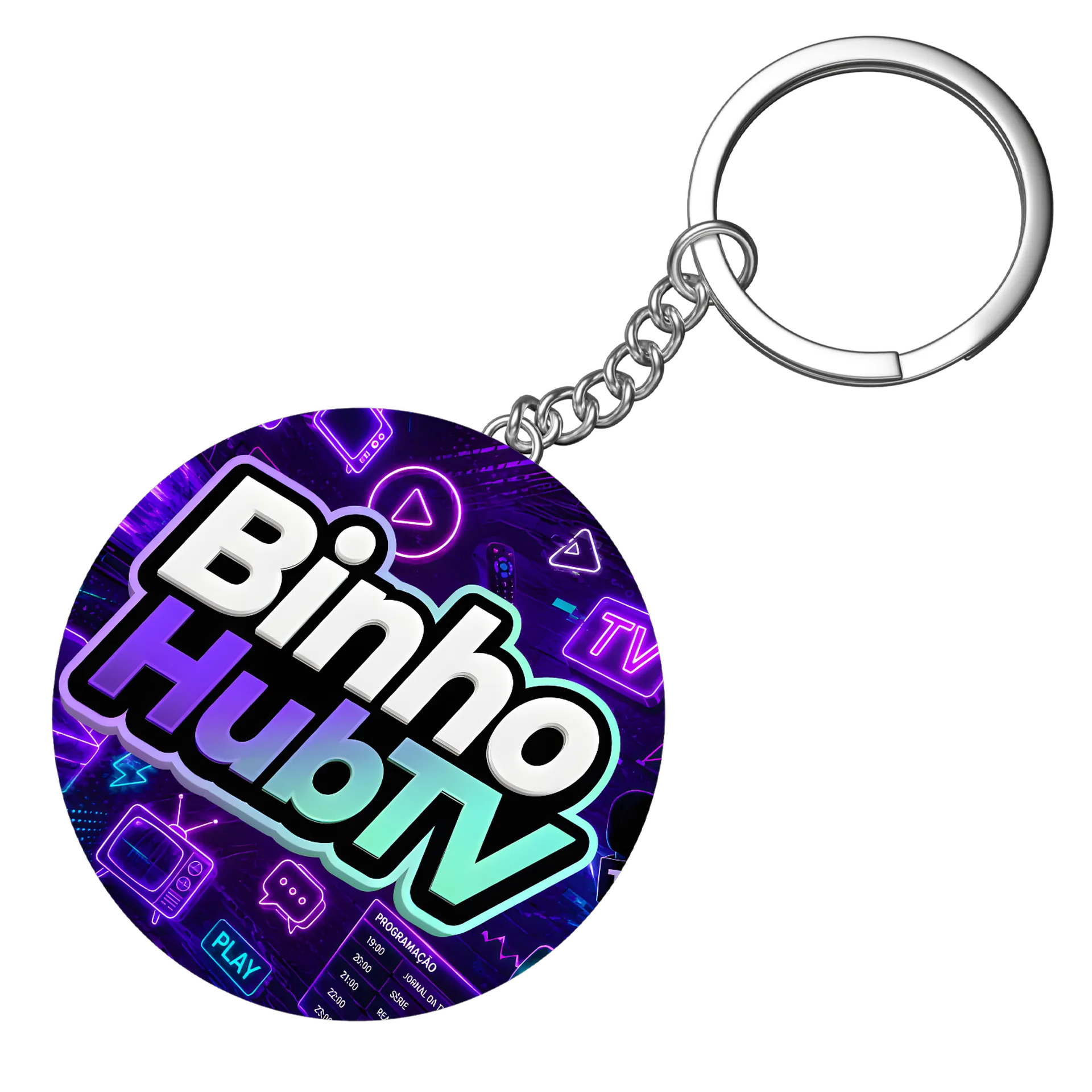 Chaveiro MDF Logotipo Binho HubTV Neon Roxo e Ciano de Binho — imagem 3 de 3