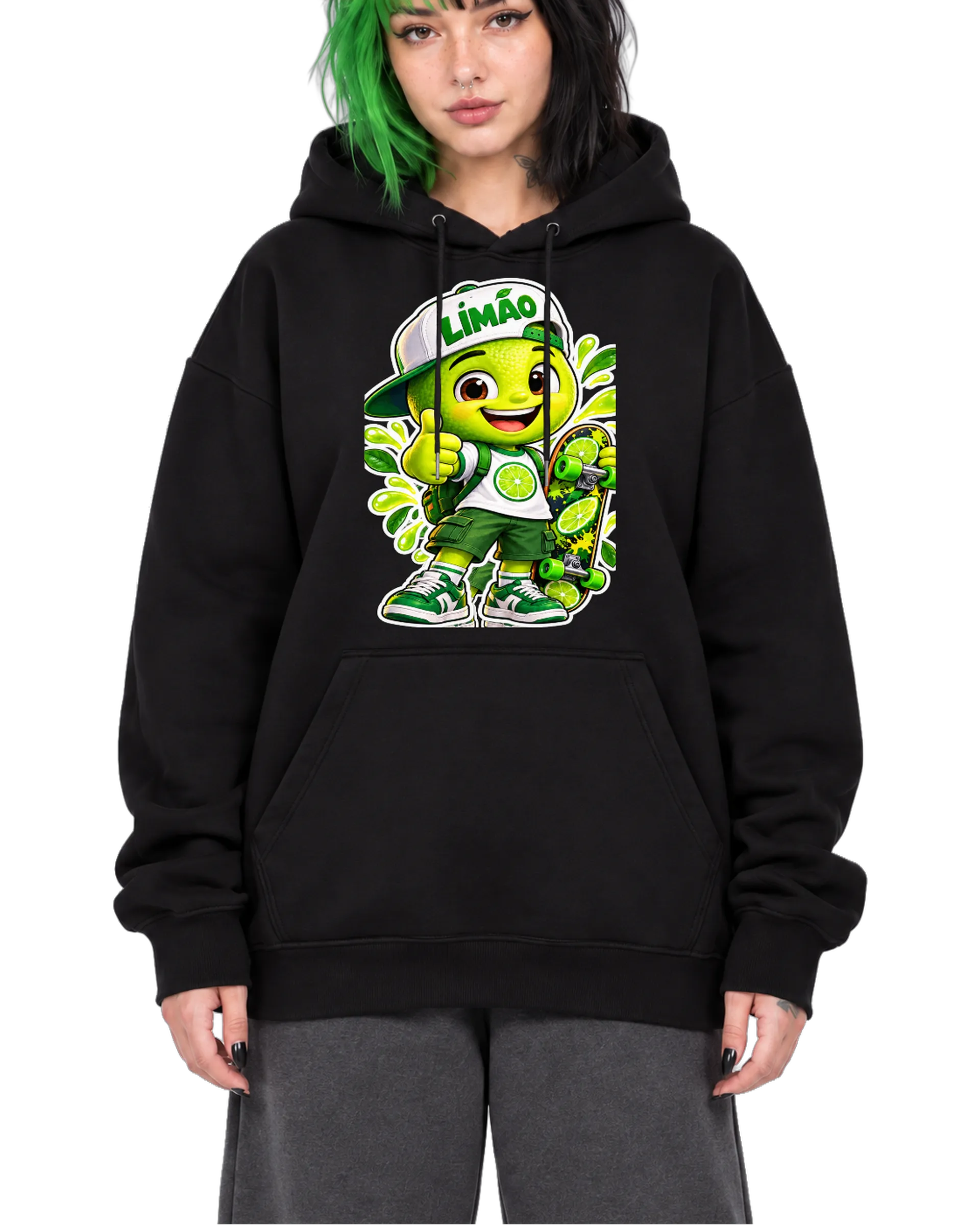 Blusa Moletom Canguru Limão Cartoon com Skate Verde - Imagem 1