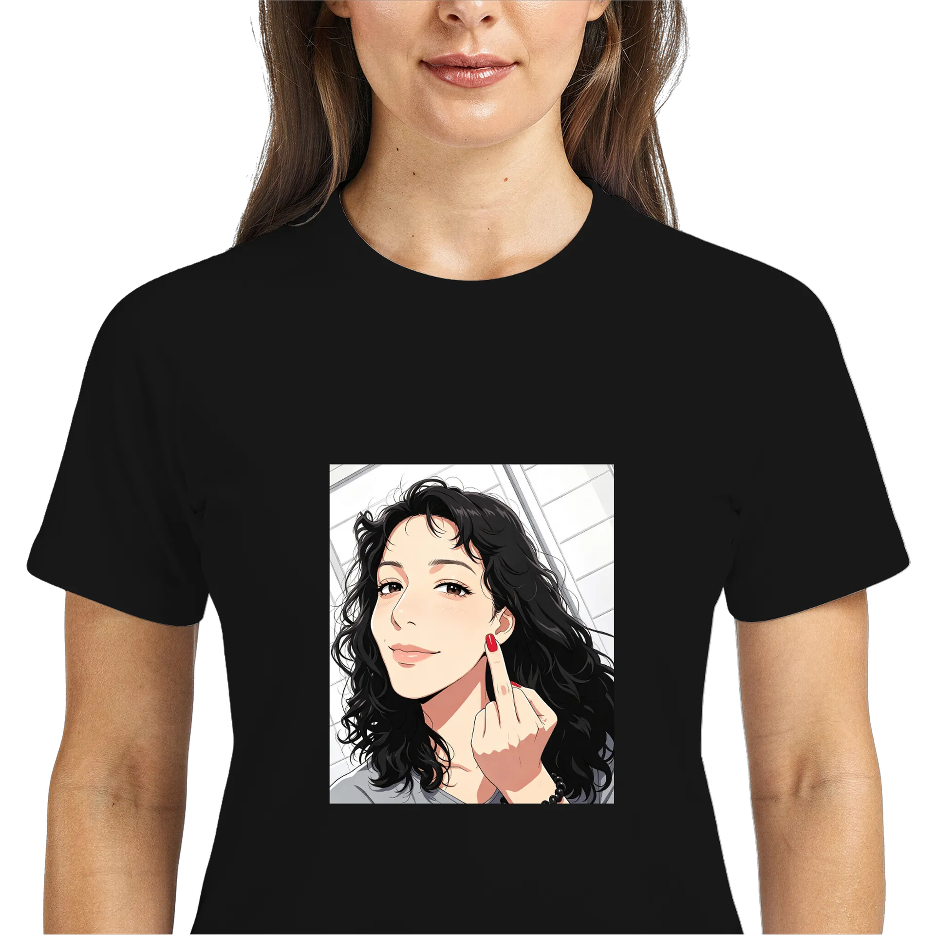 Camiseta Dry Fit Mulher Estampa Retrato Ilustrado Preto - Imagem 3