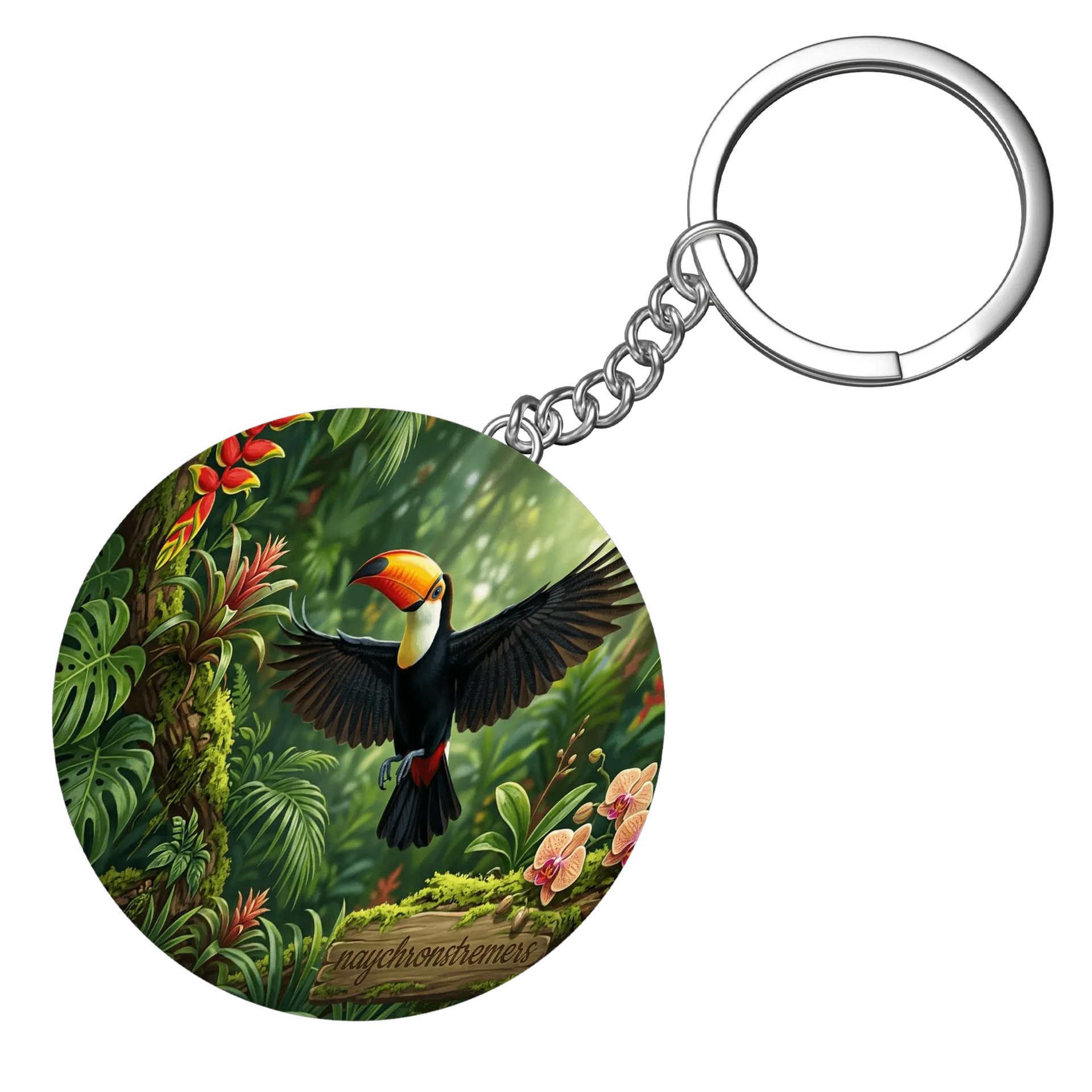 Chaveiro MDF Tucano na Floresta Tropical Colorida - Imagem 3