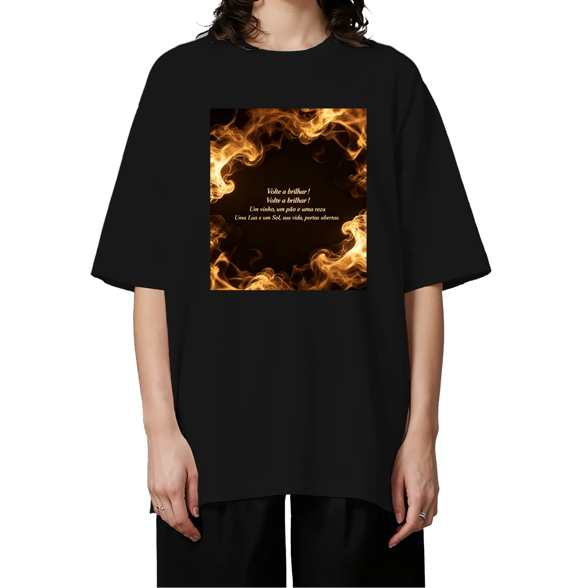 Camiseta Oversized Estampa Frases Fogo Ouro - Imagem 3
