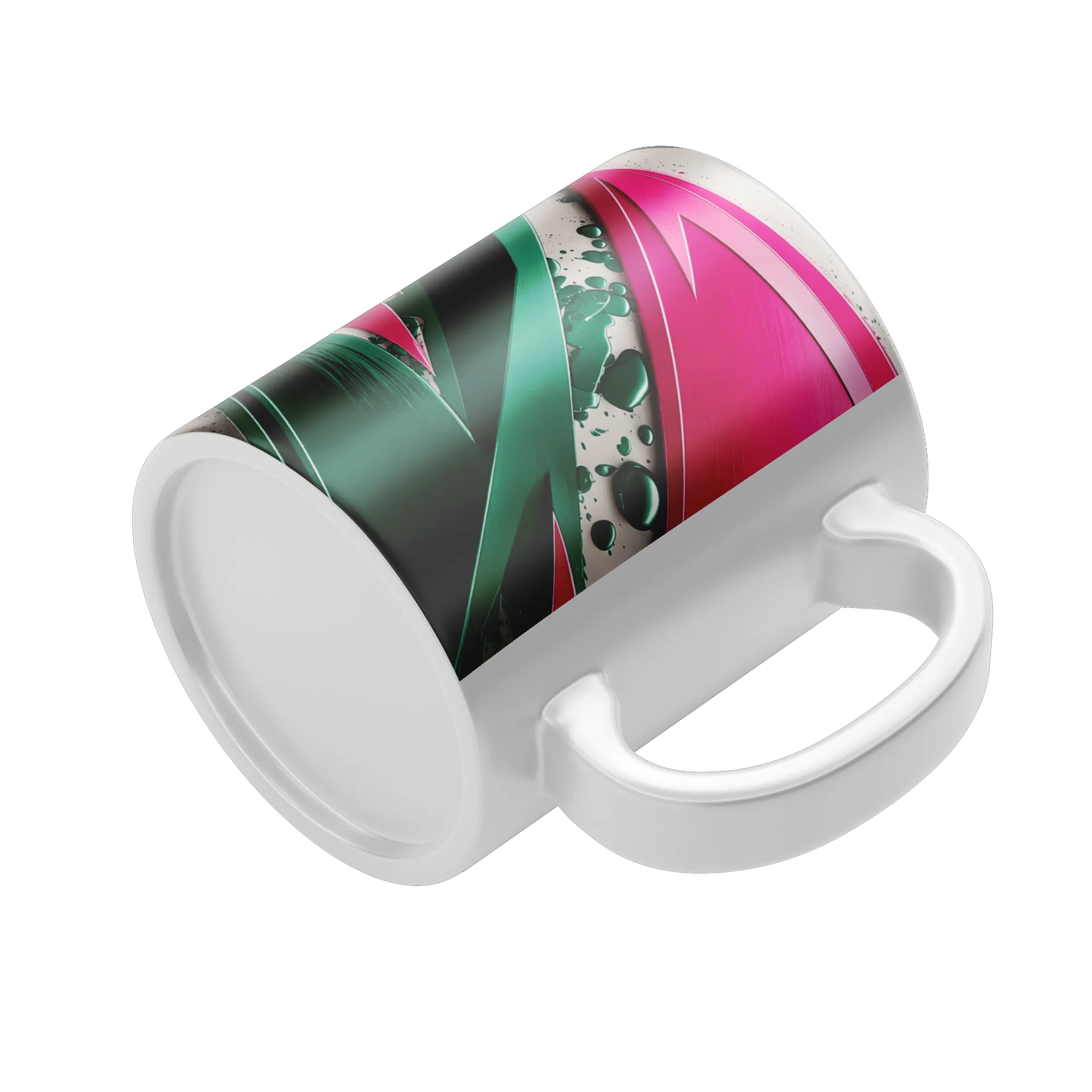 Caneca Porcelana Arte Abstrata Geométrica Rosa e Verde 325ml - Imagem 4