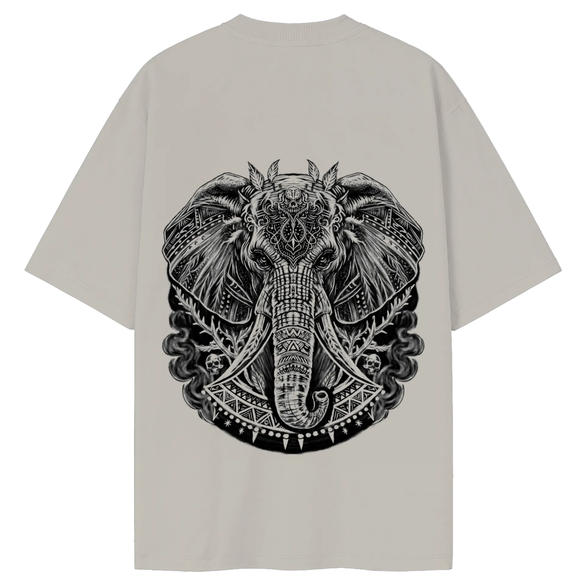 Camiseta Oversized Elefante Ornamental em Preto e Branco - Imagem 2