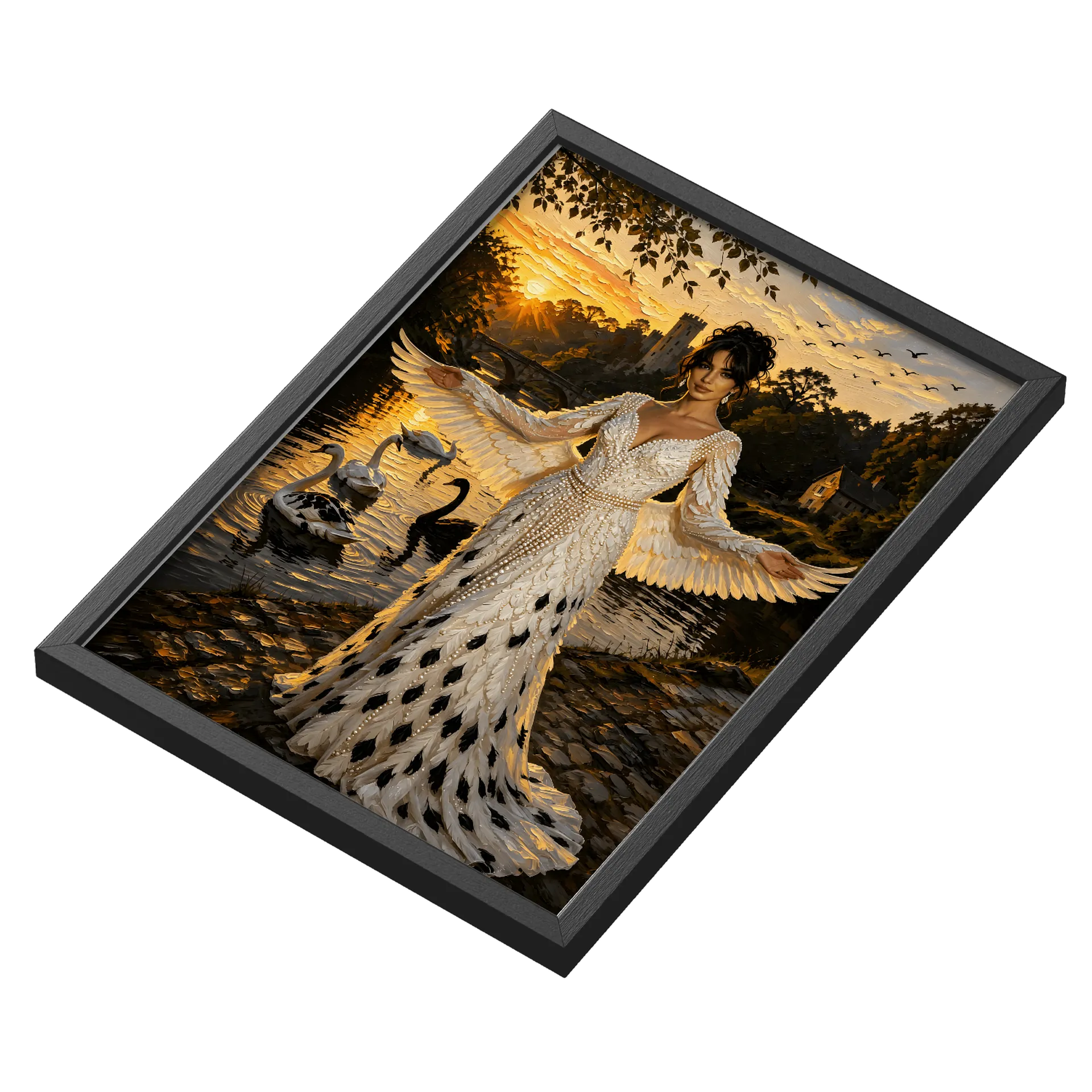 Quadro Noite de Cisnes Envolventes A3 MDF e Vidro - Imagem 3
