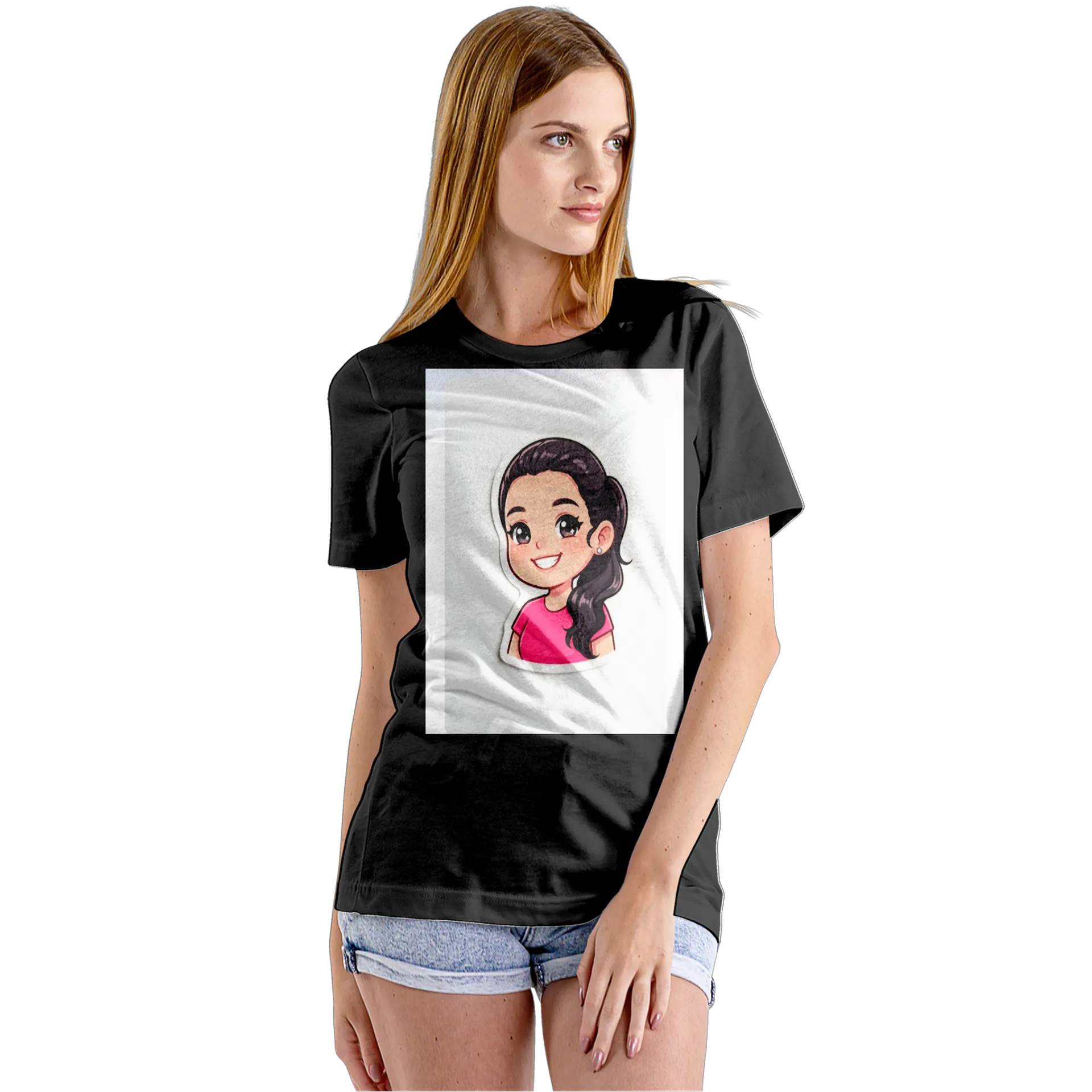 Camiseta Babylook Retrato de Mulher Cartoon 100% Algodão - Imagem 5
