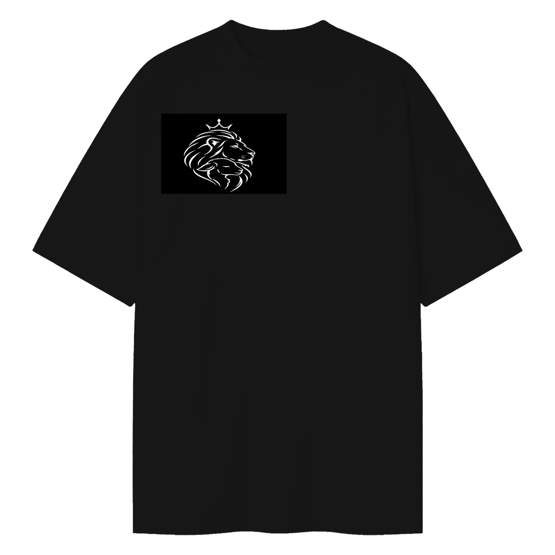 Camiseta Oversized Leão com Coroa Monocromático Preto e - Imagem 1