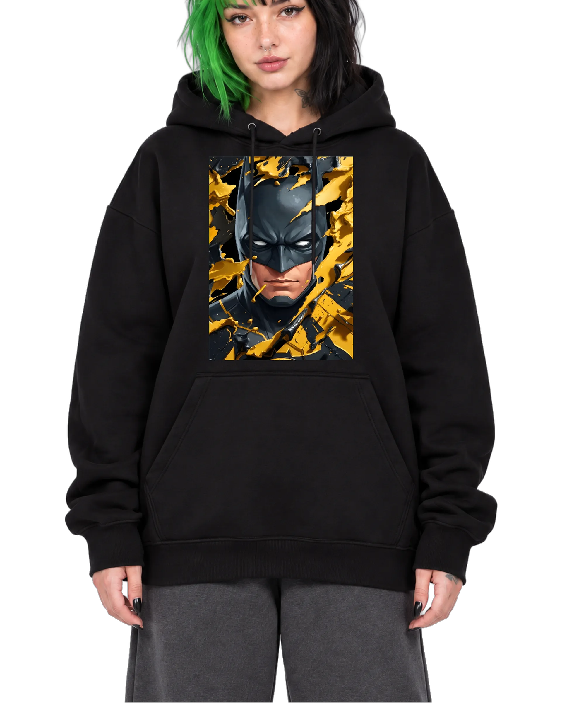 Blusa Moletom Canguru Batman Ilustração Amarela e Preta - Imagem 1