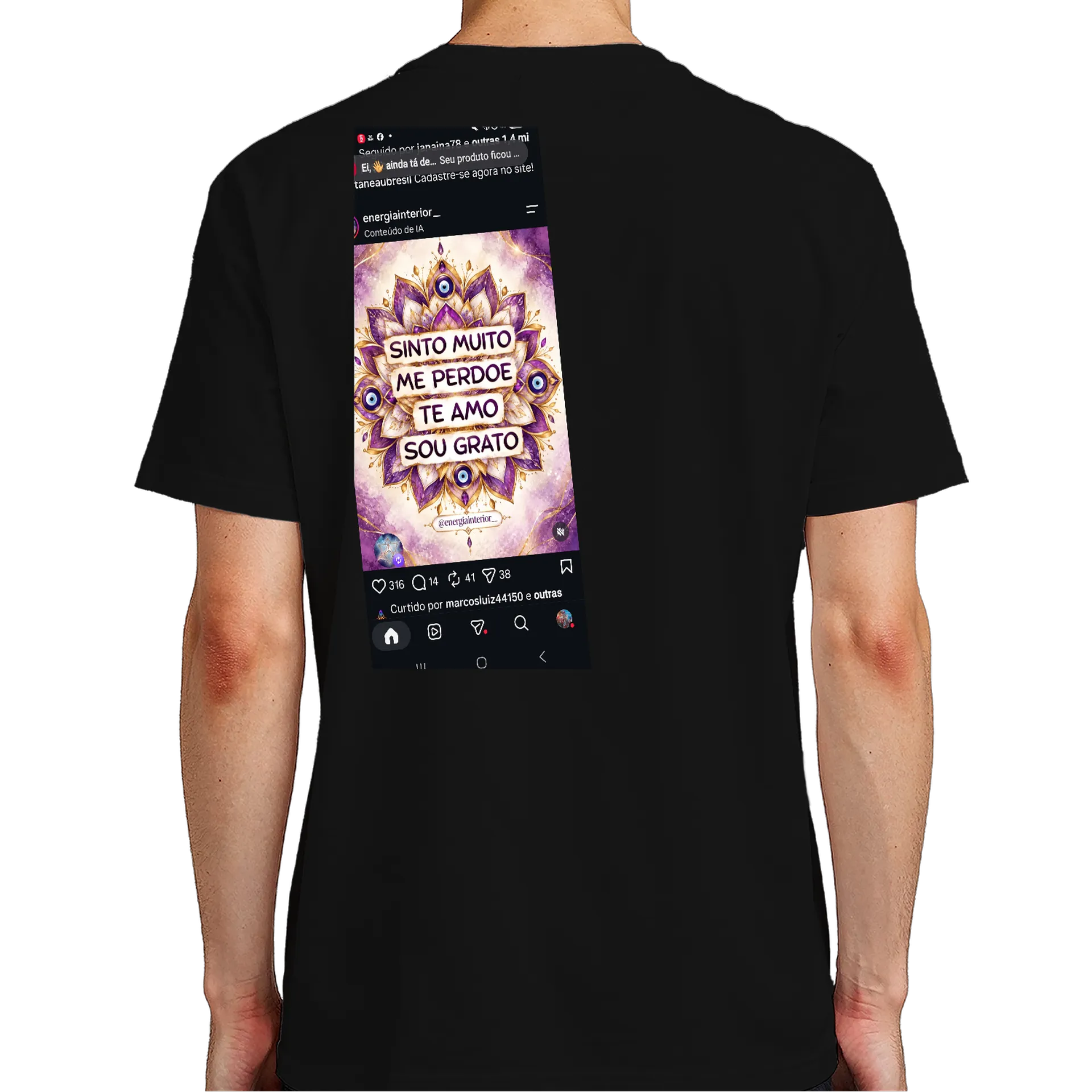Camiseta Estampa Tipográfica Mandala Roxa 100% Algodão de Tainah  — imagem 6 de 6