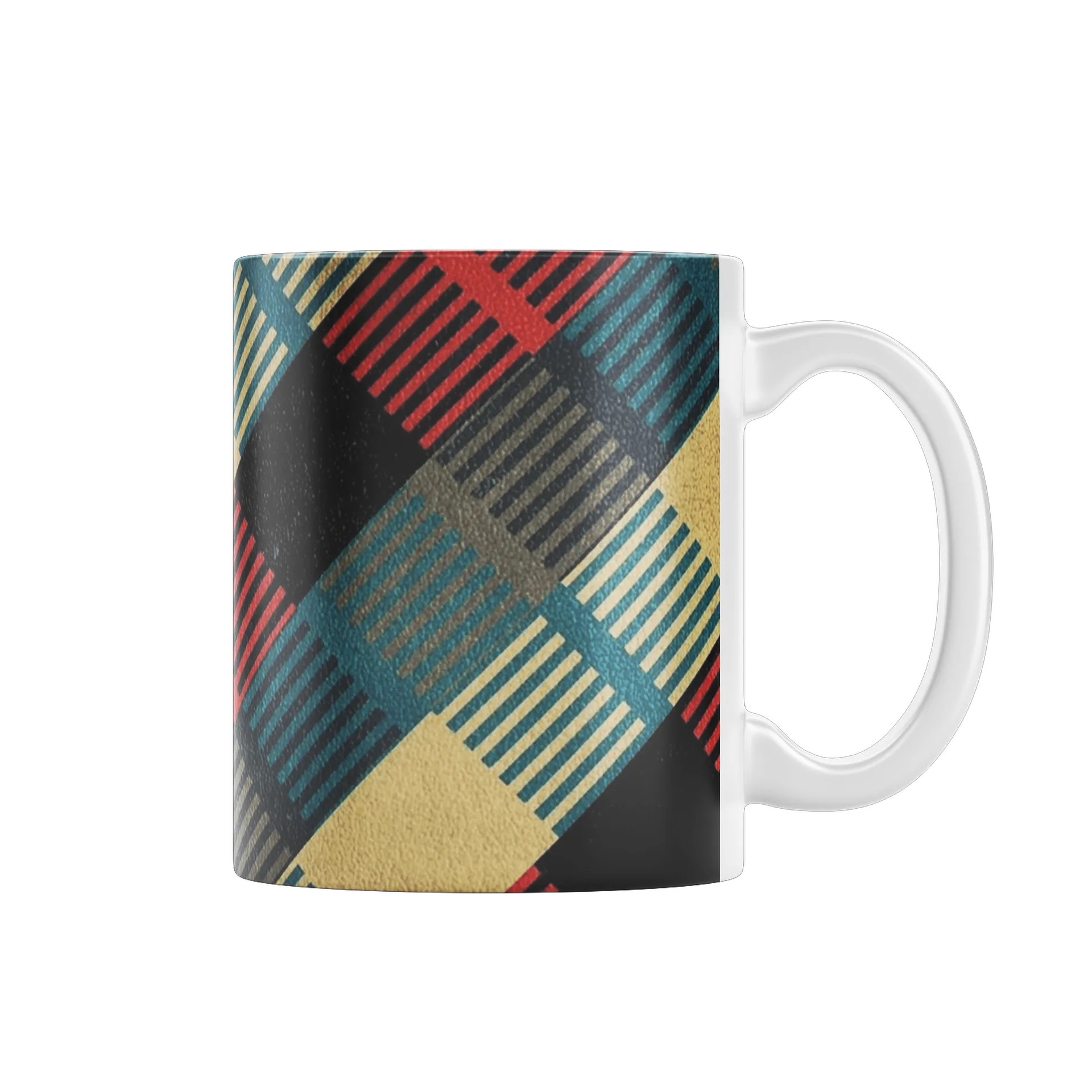 Caneca Listras Geométricas Marrom Azul Vermelho 325ml - Imagem 1