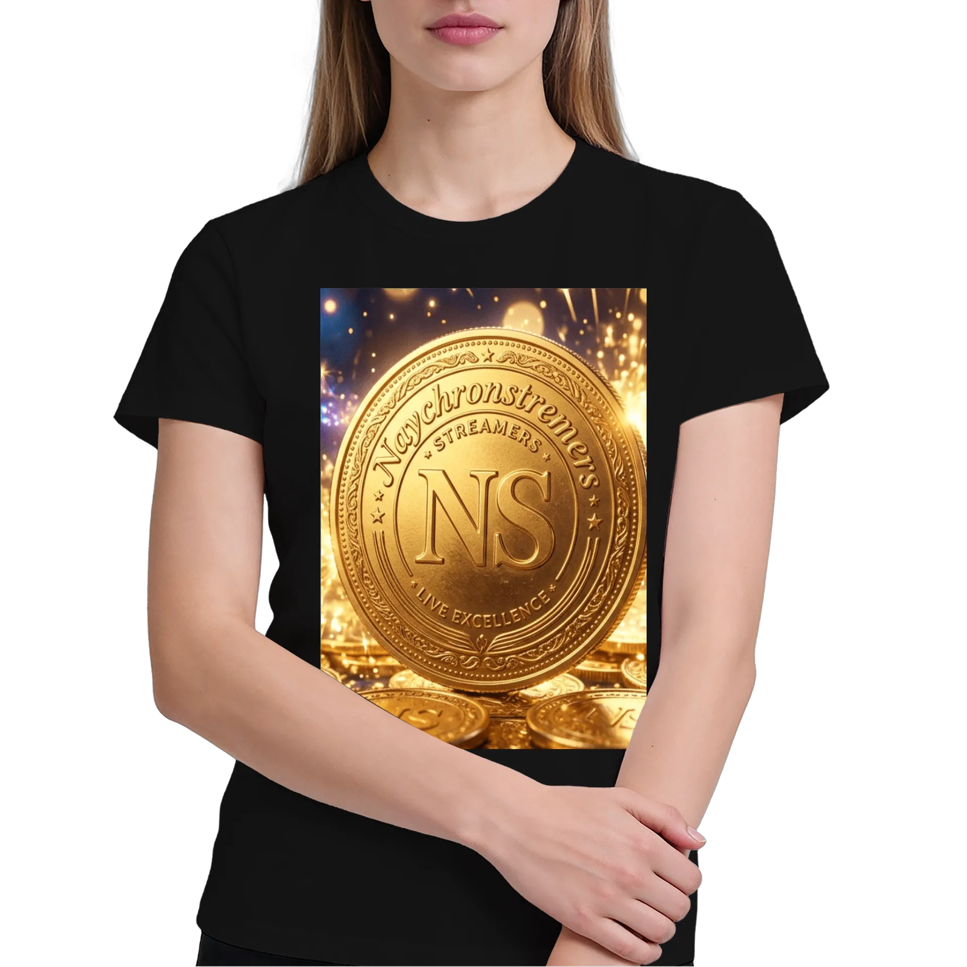 Camiseta Logotipo NS Moeda Dourada Streamers 100% Algodão - Imagem 3
