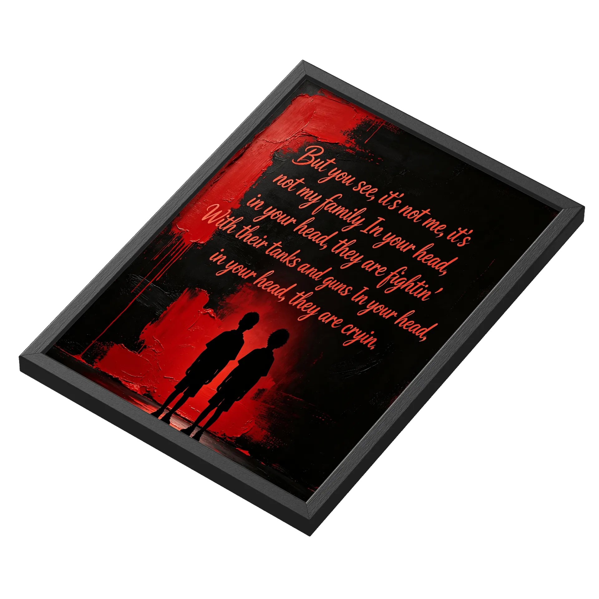 Quadro Silhuetas Crianças Vermelho Preto A3 com Vidro MDF - Imagem 3