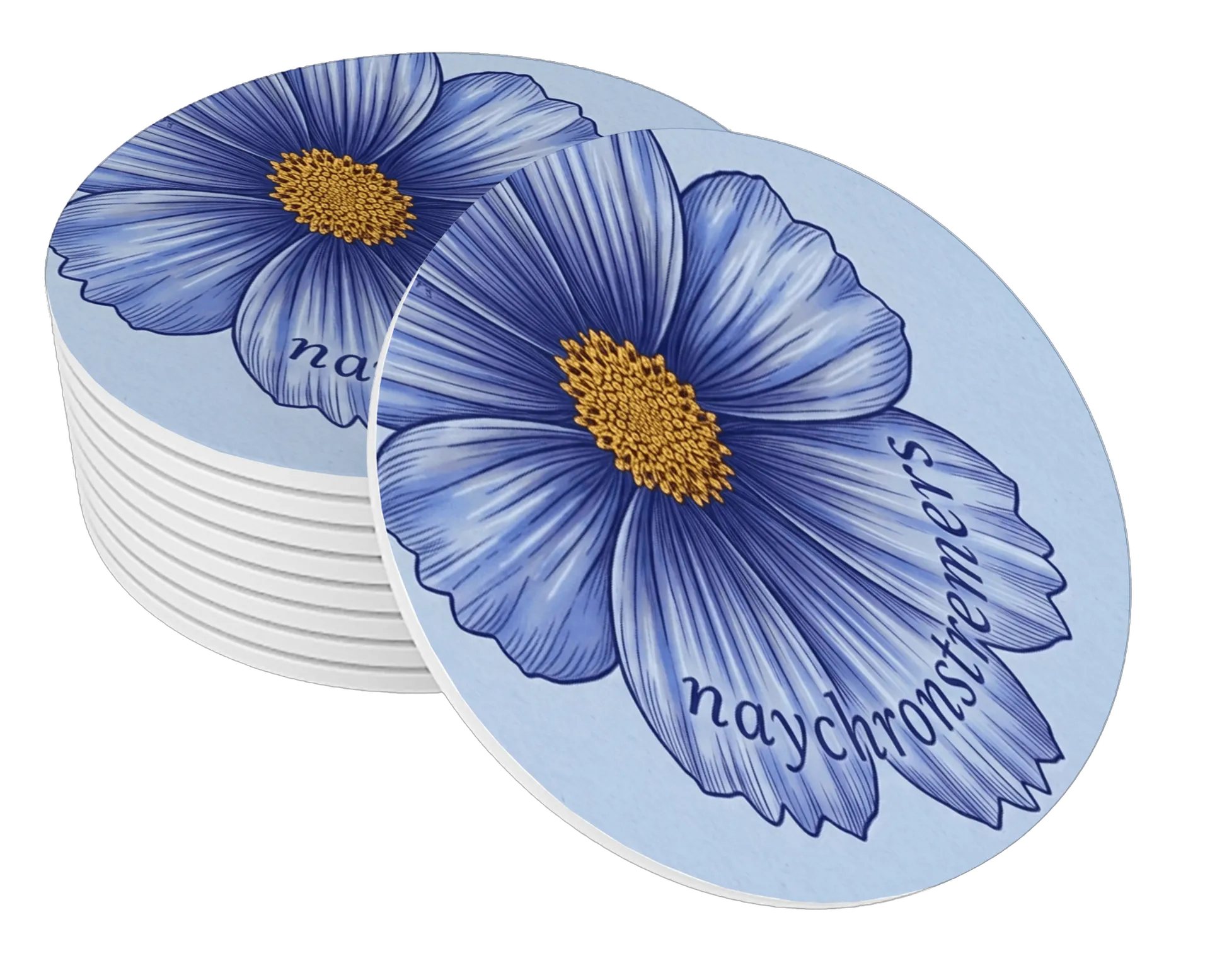 Porta-copo Flor Azul Tipográfica MDF - Imagem 1