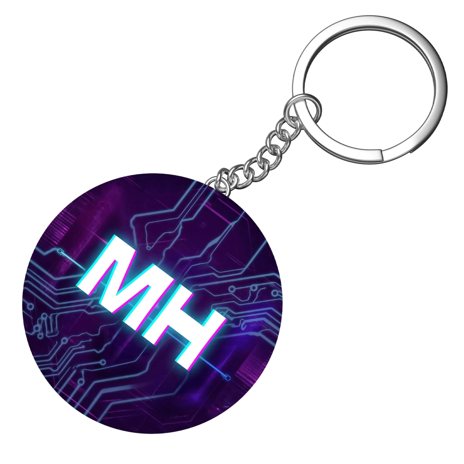 Chaveiro MDF Logo MH Circuito Eletrônico Roxo e Ciano de MiyuriHatake — imagem 3 de 3