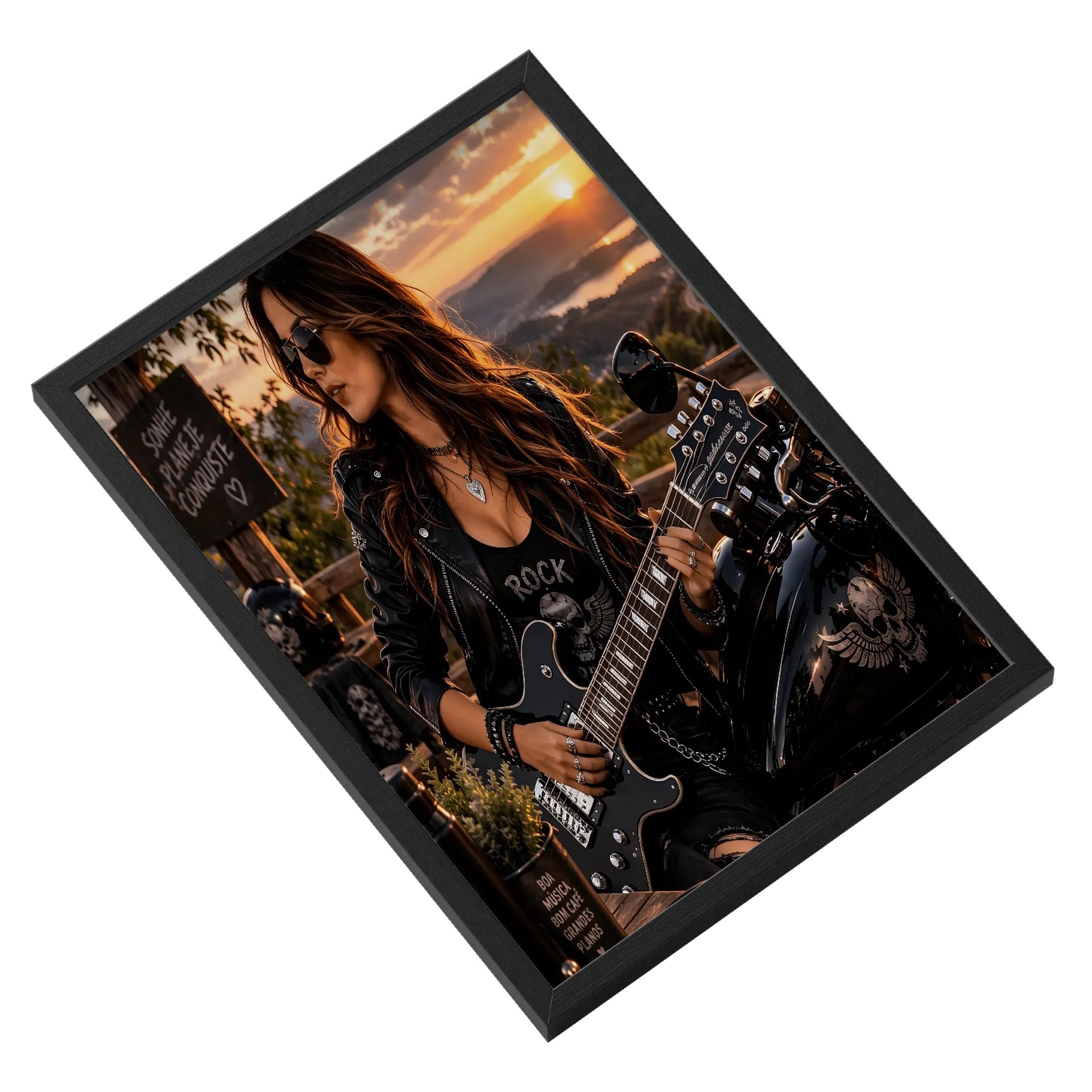 Quadro A3 Rock com Guitarra e Motocicleta ao Pôr do Sol - Imagem 2