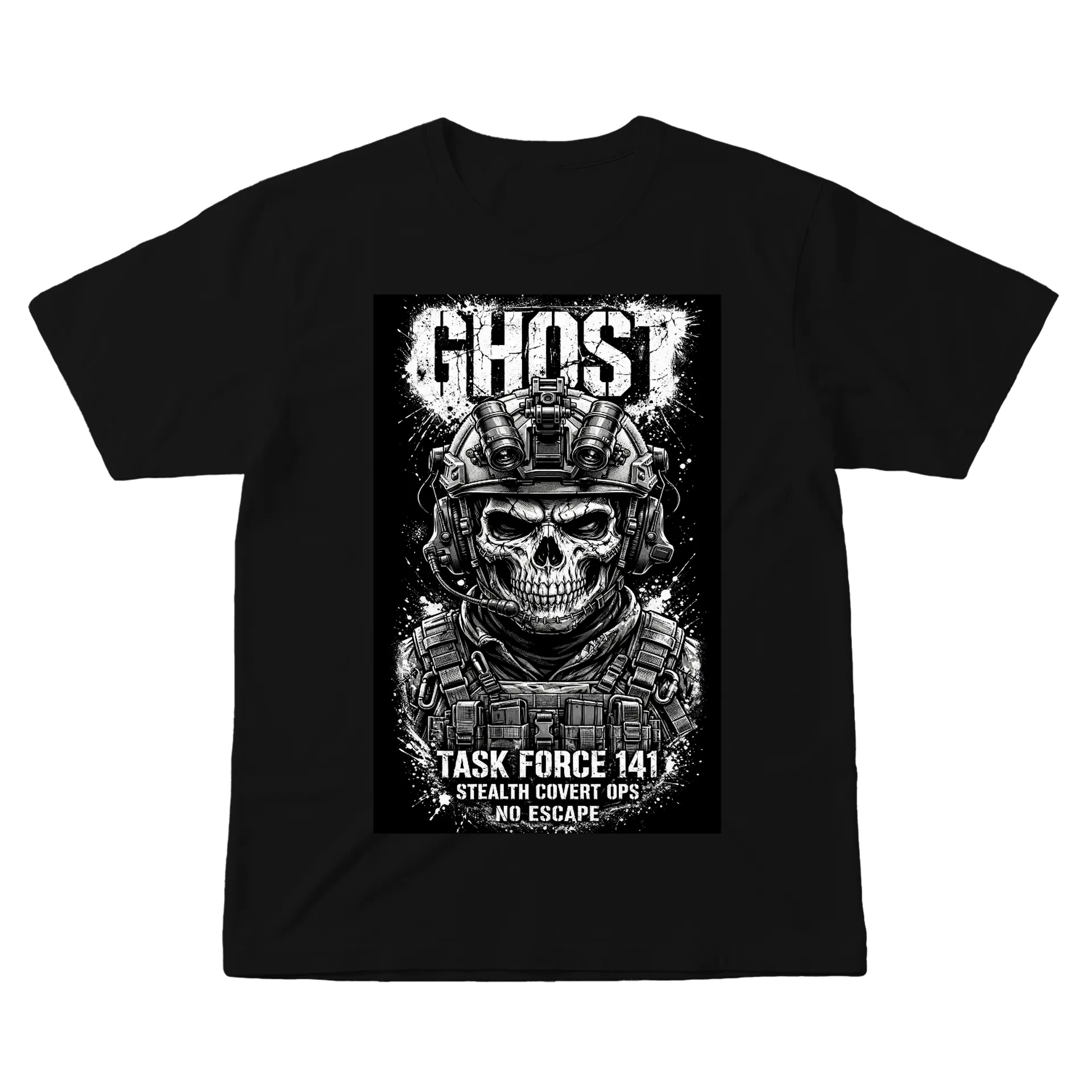 Camiseta Caveira Tática Ilustração Preto e Branco 100% de gabriel — imagem 1 de 6