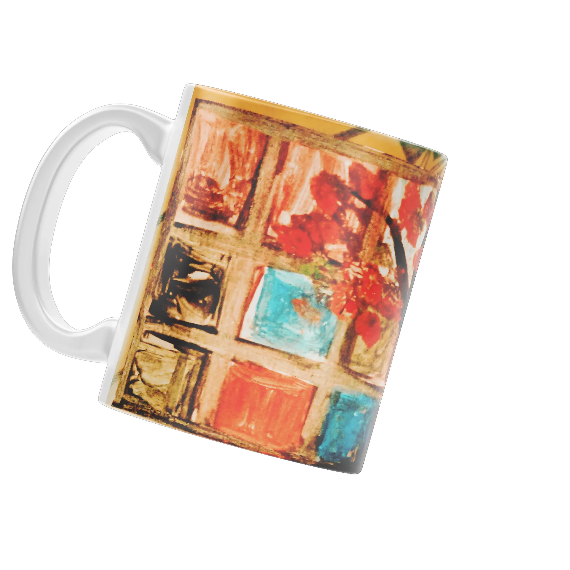 Caneca Árvore com Flores Vermelhas Pintura Colorida 325ml - Imagem 1