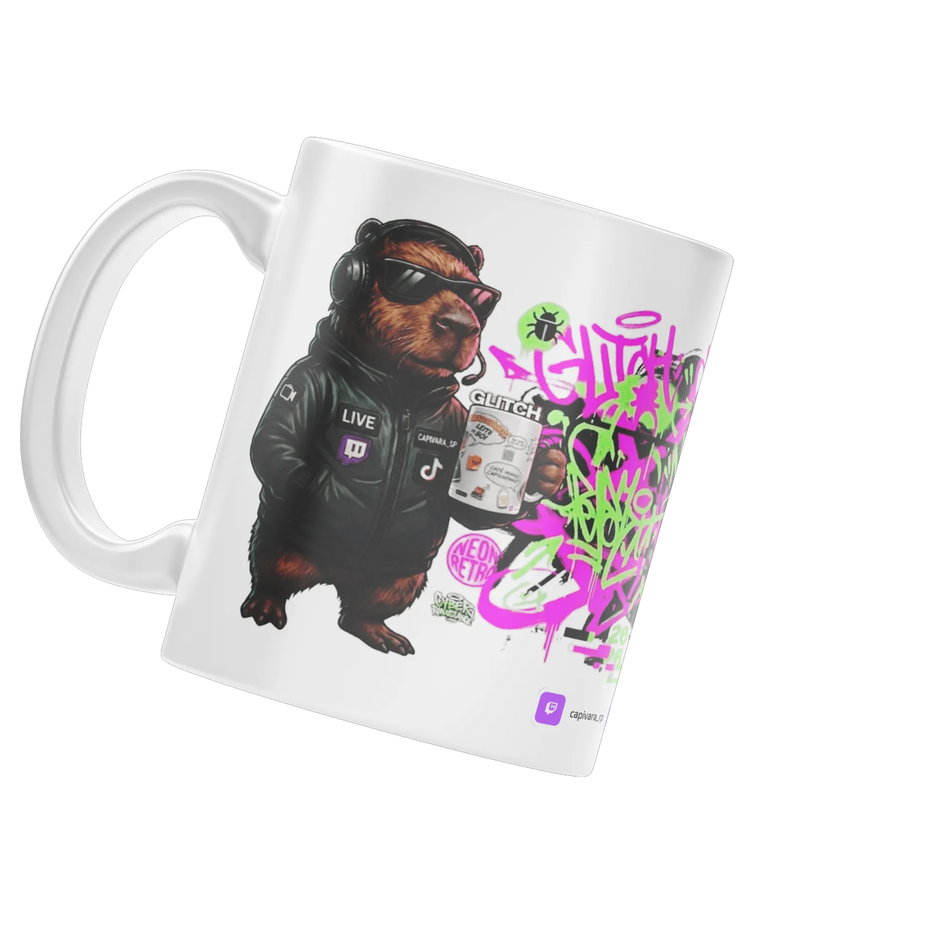 Caneca Capivara com Grafite Neon Estilo Cyberpunk - Imagem 3