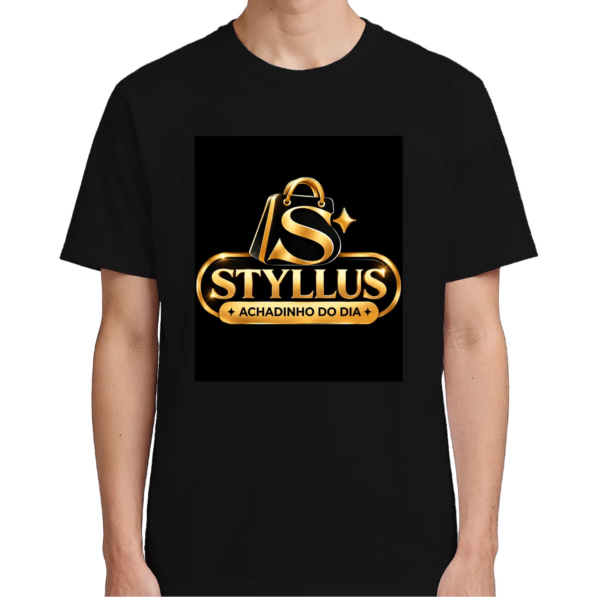 Camiseta Logotipo Stylus Achadinho do Dia Dourado 100% de STYLLUS  — imagem 4 de 6
