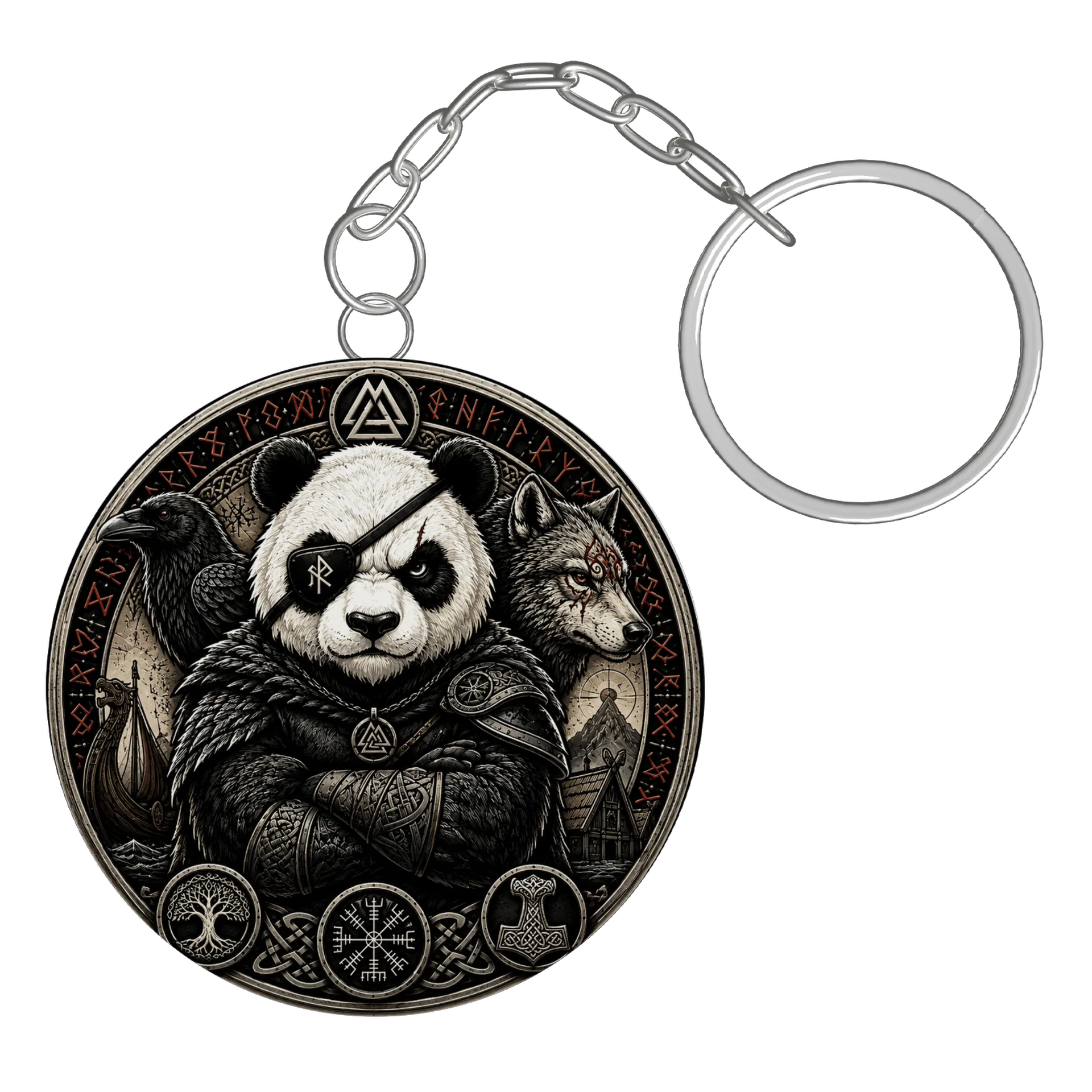 Chaveiro MDF Panda Guerreiro Estilo Viking de Expanda Podcast  — imagem 2 de 3