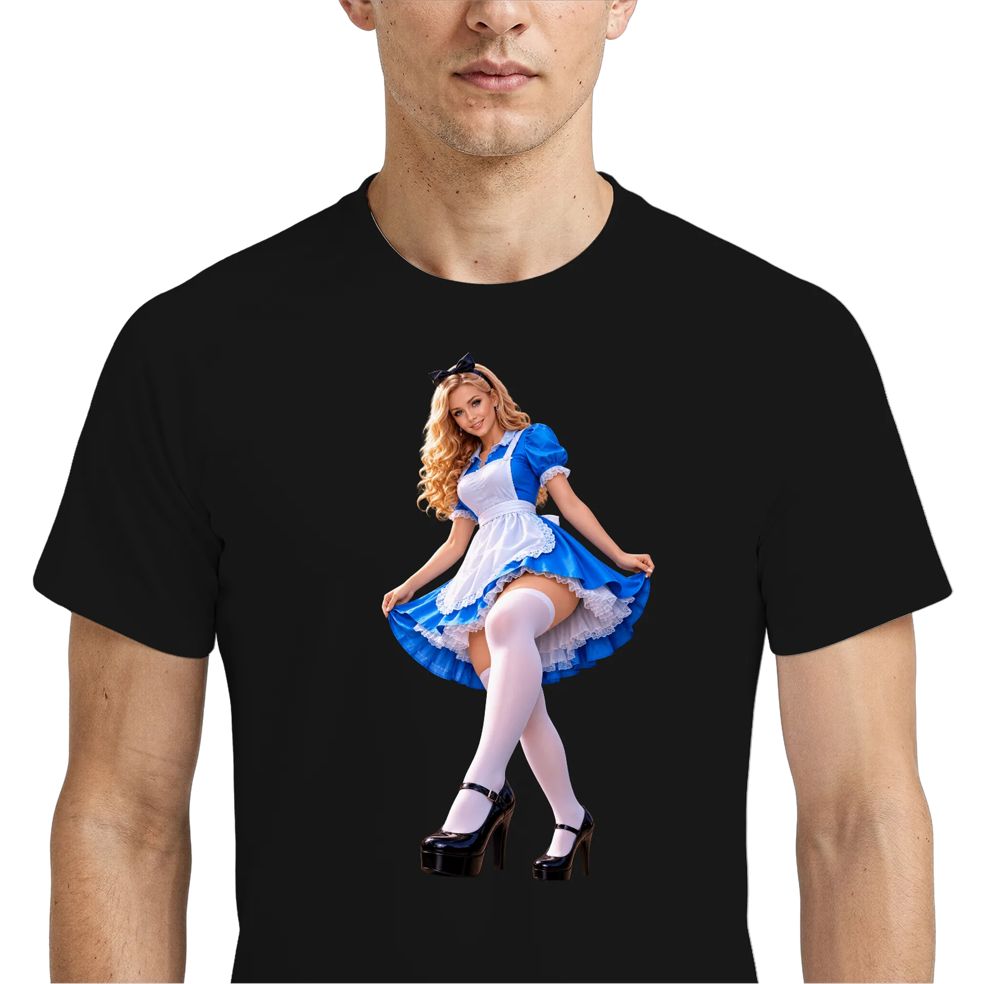 Camiseta Dry Fit Mulher de Vestido Azul e Branco Polyesters - Imagem 4