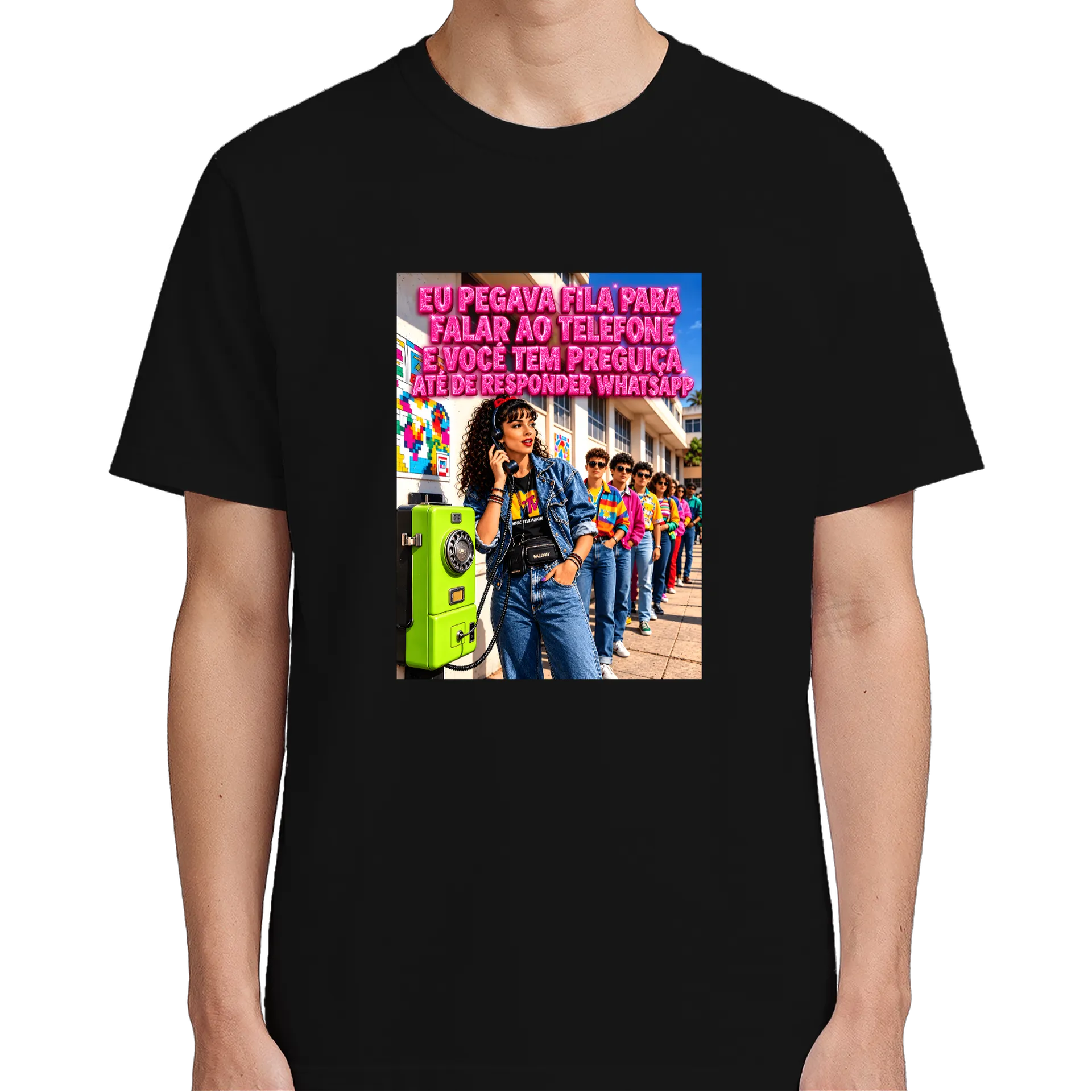 Camiseta Música Anos 80 Estampa Neon Preto 100% Algodão - Imagem 4