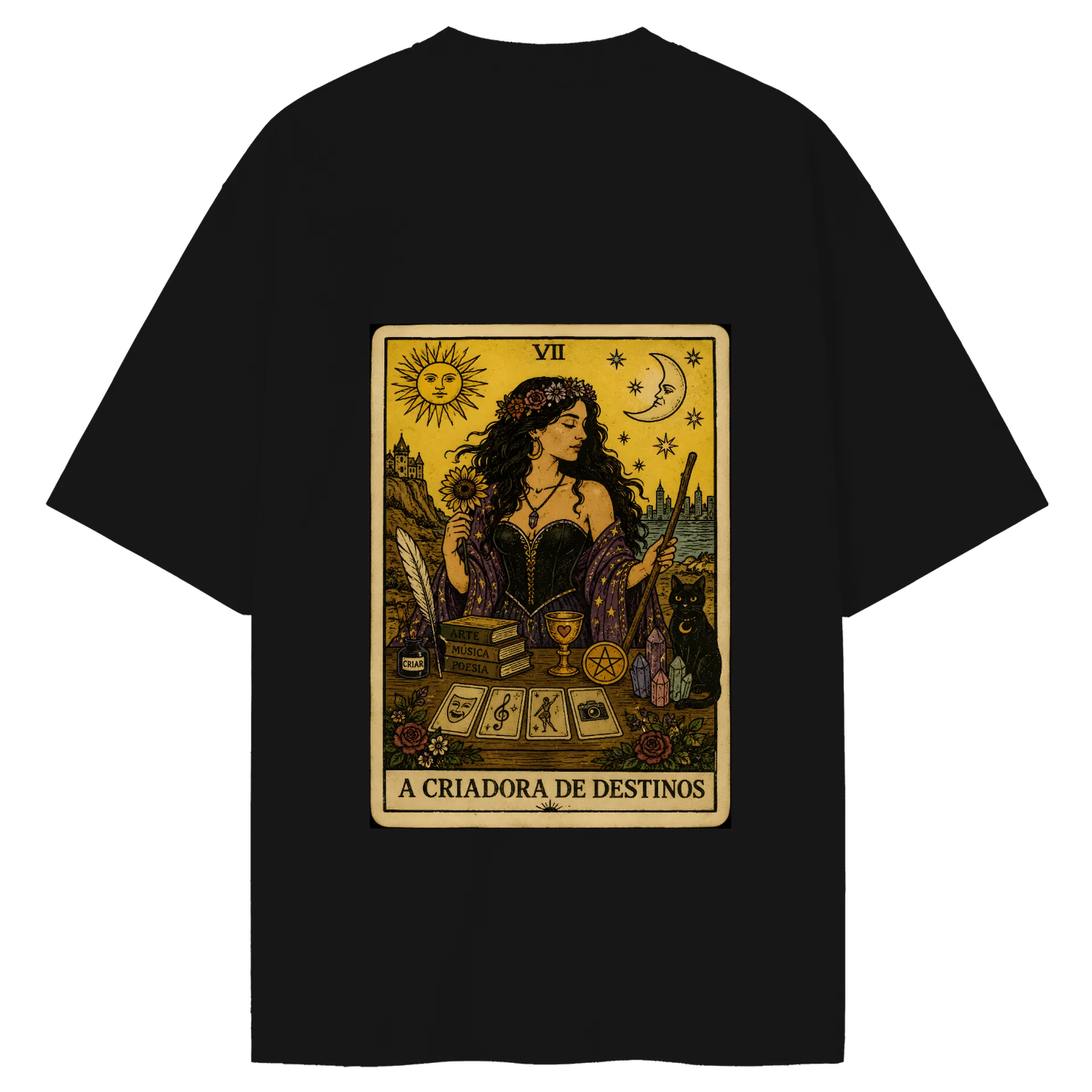 Camiseta Oversized A Criadora De Destinos Estampa Dourada - Imagem 4