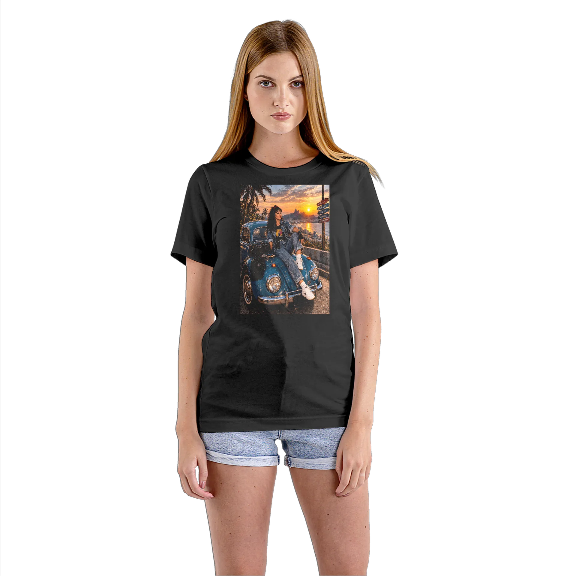Camiseta Babylook Carro Vintage Sunset 100% Algodão - Imagem 3