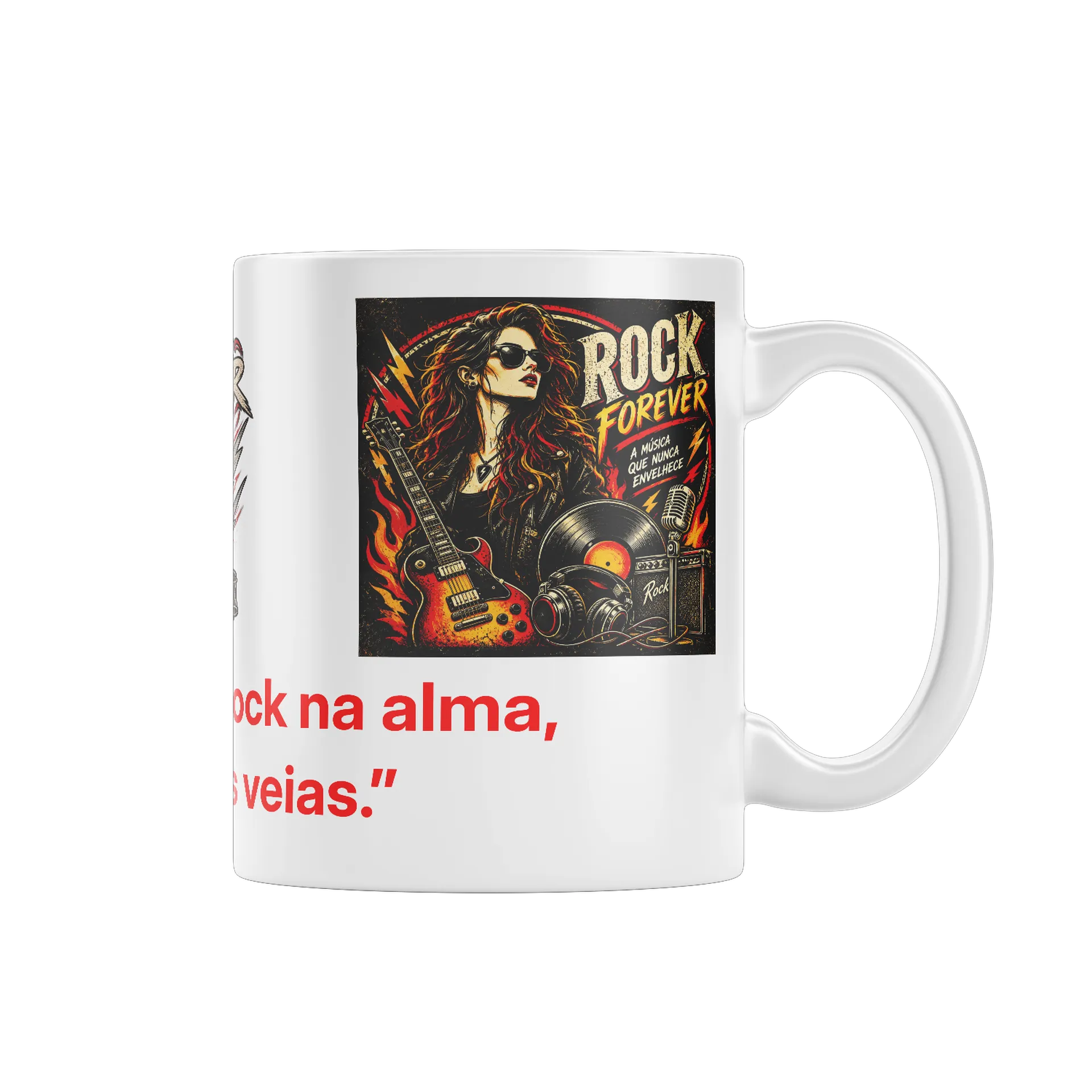 Caneca Rock Forever Estampa Vintage Vinil e Guitarra 325ml - Imagem 1