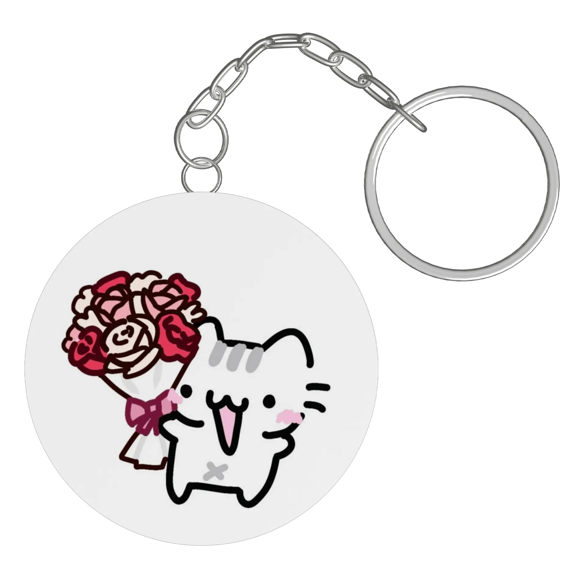 Chaveiro MDF Ilustração de small white cat com Buquê de - Imagem 2