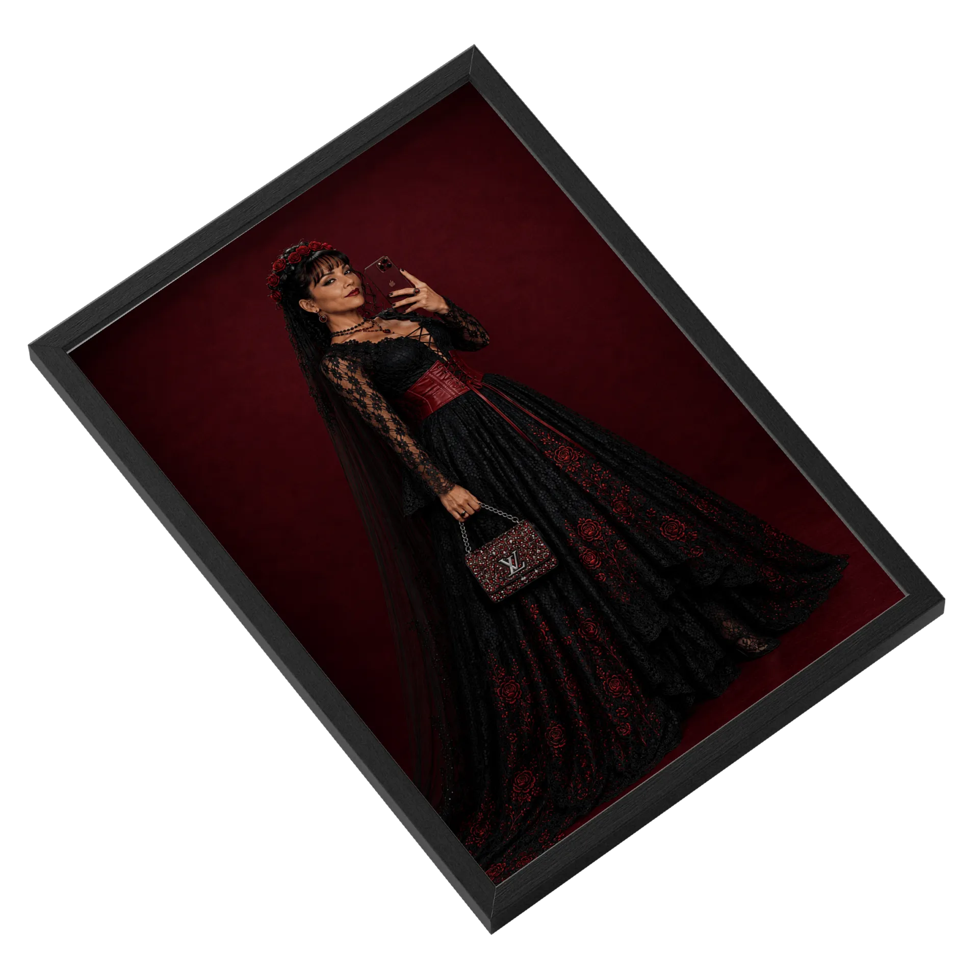 Quadro Retrô Mulher Elegante Vermelho A3 MDF e Vidro - Imagem 2