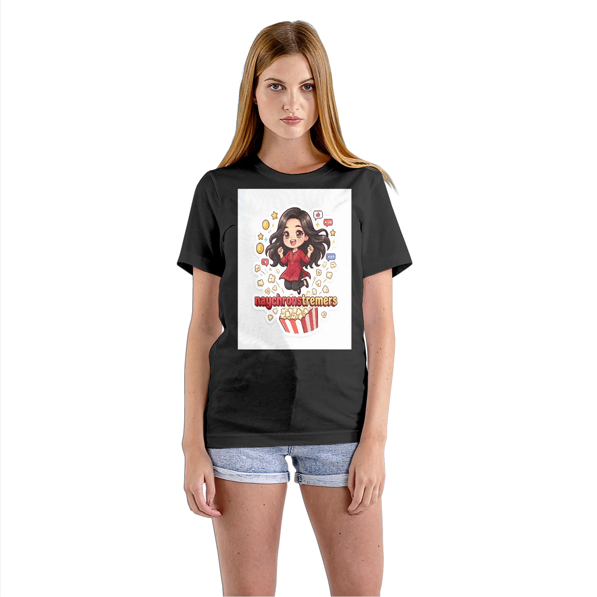 Camiseta Babylook Streamer Chibi com Pipoca 100% Algodão - Imagem 3