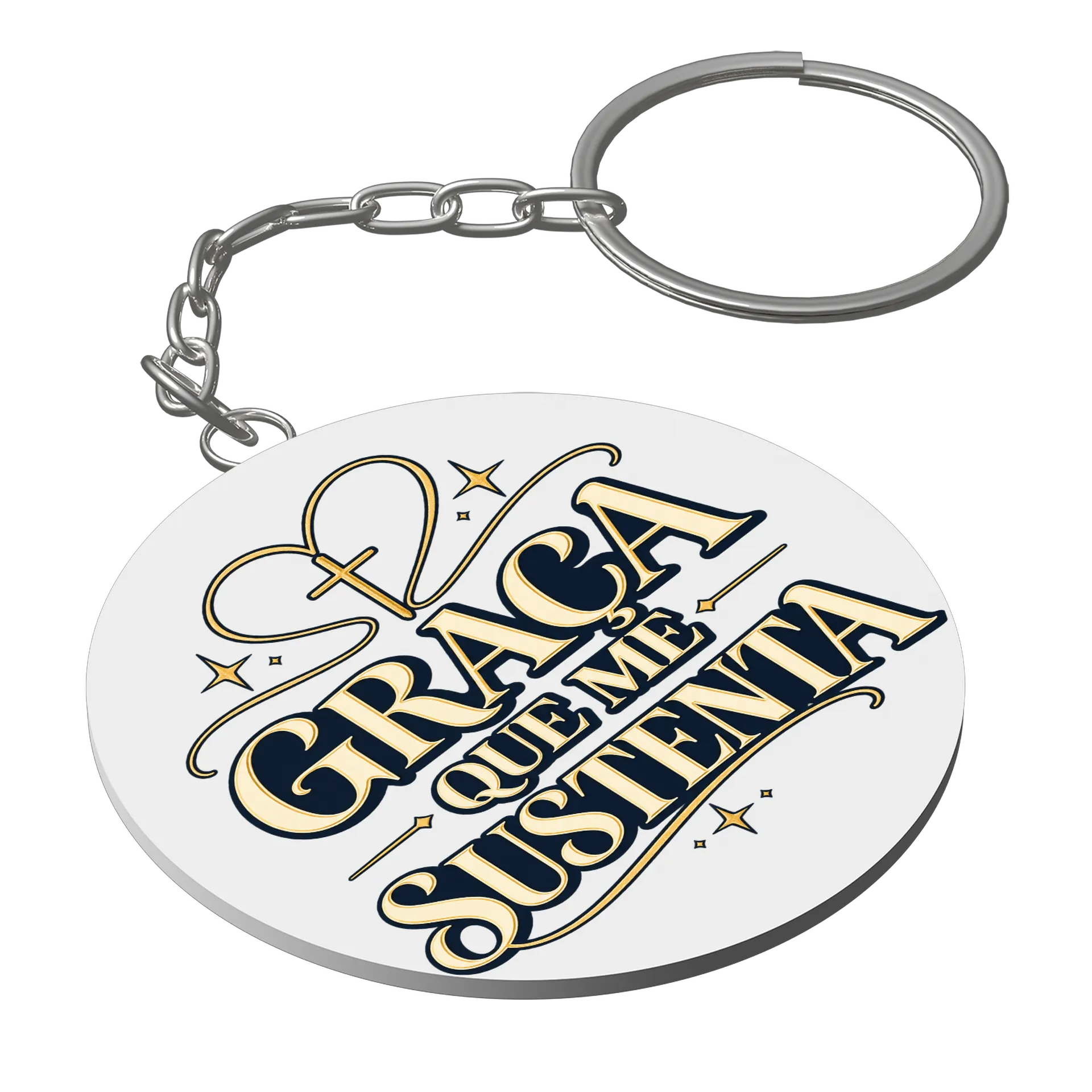 Chaveiro MDF Tipográfico Graça Que Me Sustenta Dourado e de Pedro Assis — imagem 1 de 3