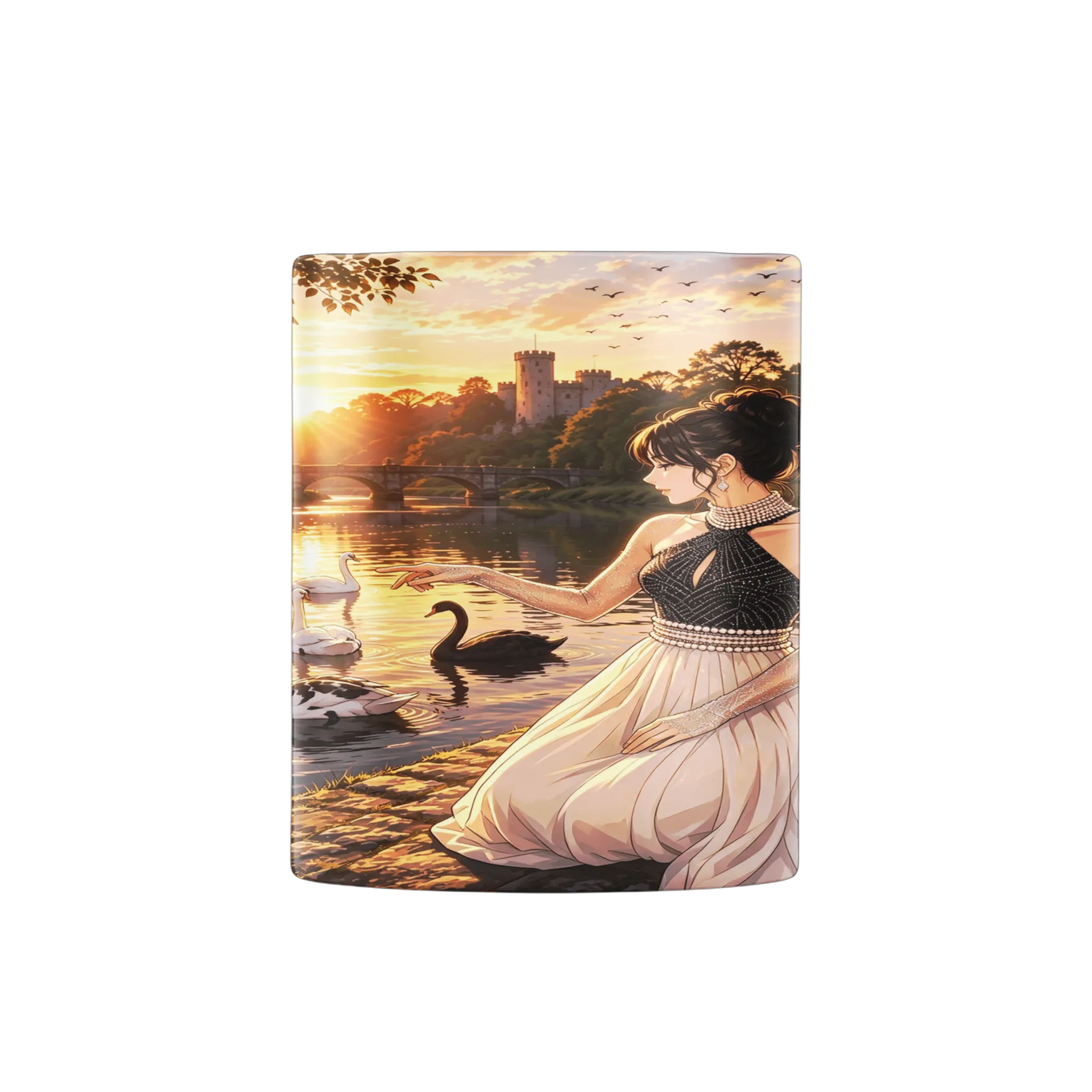 Caneca Porcelana Mulher Cisne Lago Paz 325ml - Imagem 3