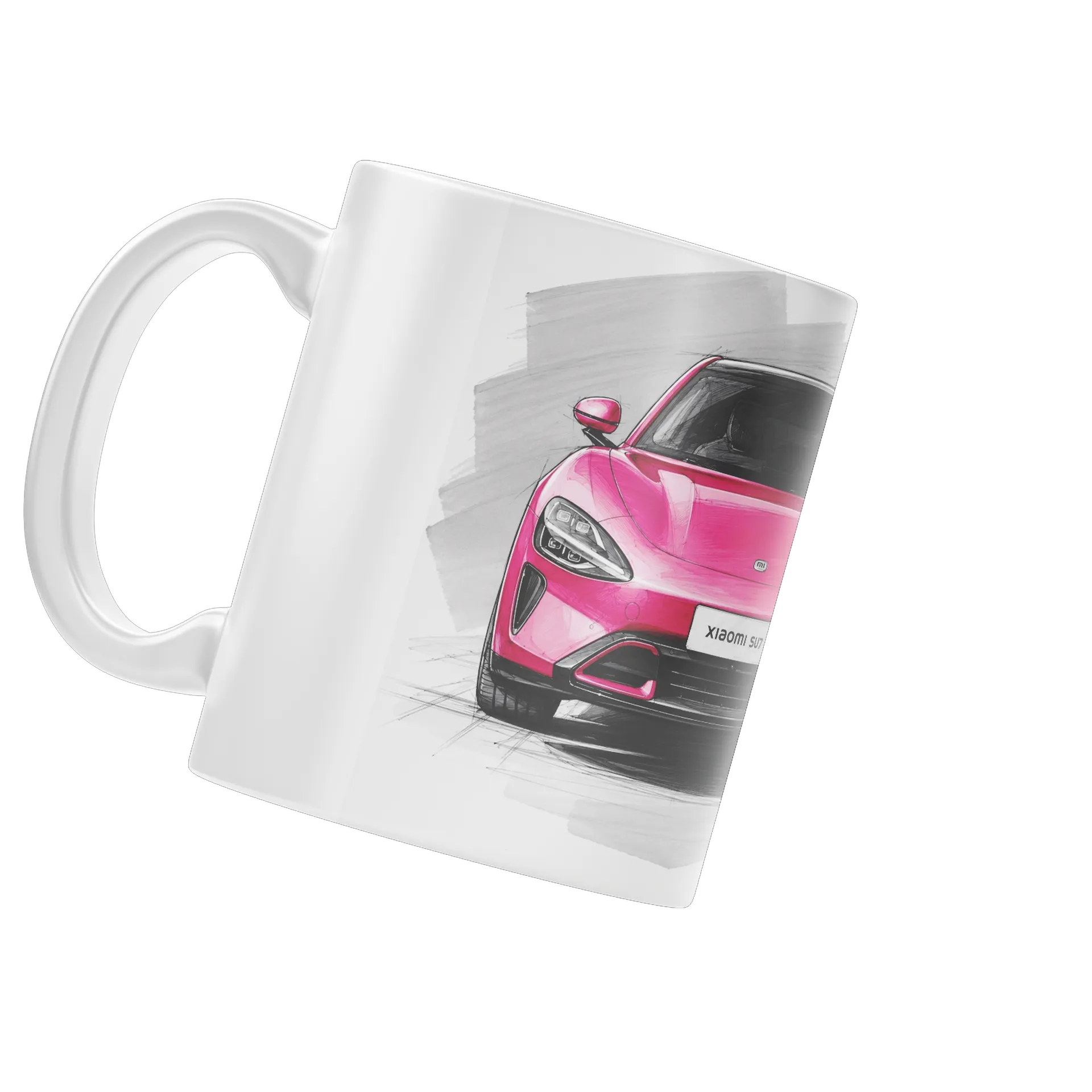 Caneca Porcelana Carro Rosa Estampa Desenho Urbano 325ml - Imagem 4