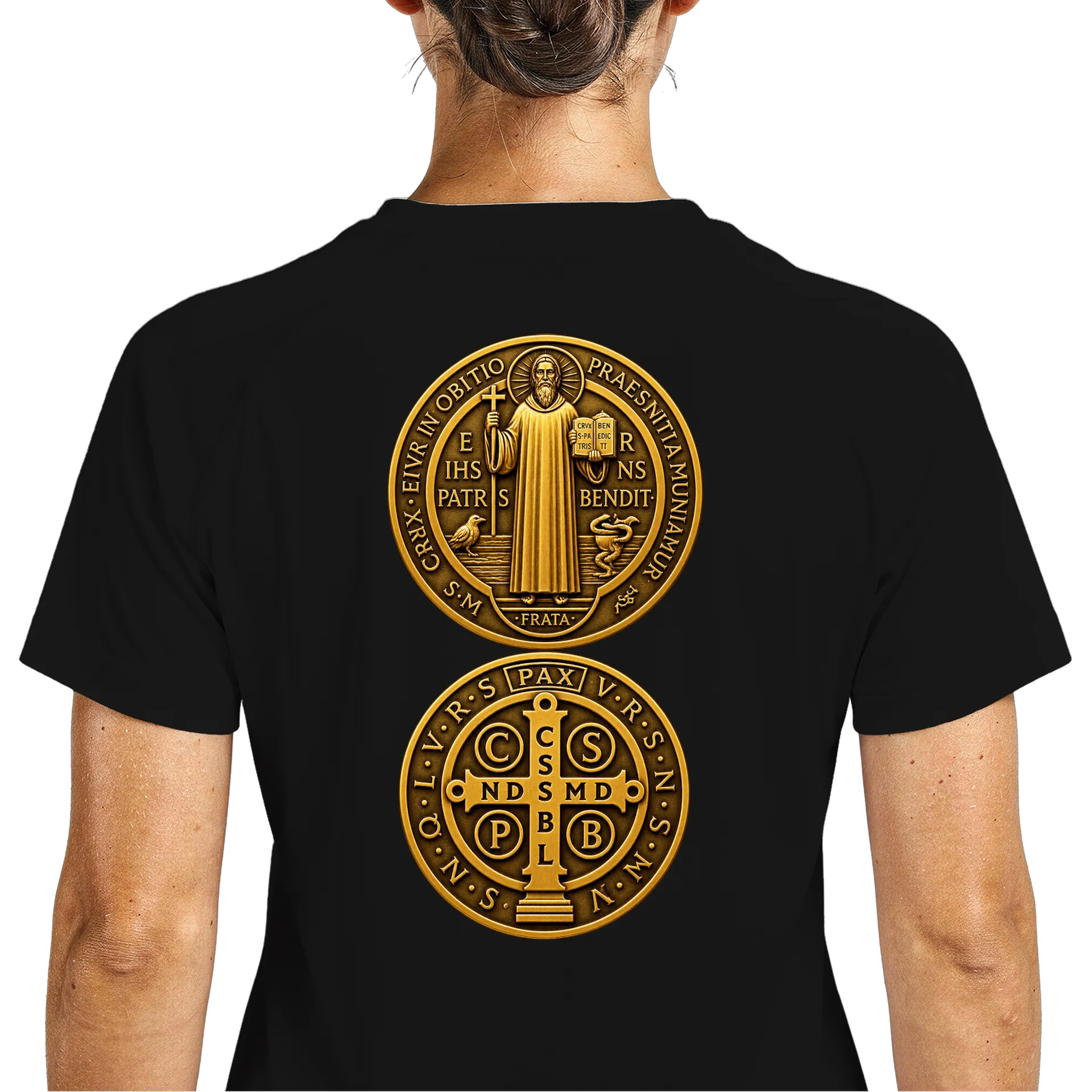 Camiseta Dry Fit Medalha de São Bento Dourada Monocromática - Imagem 5