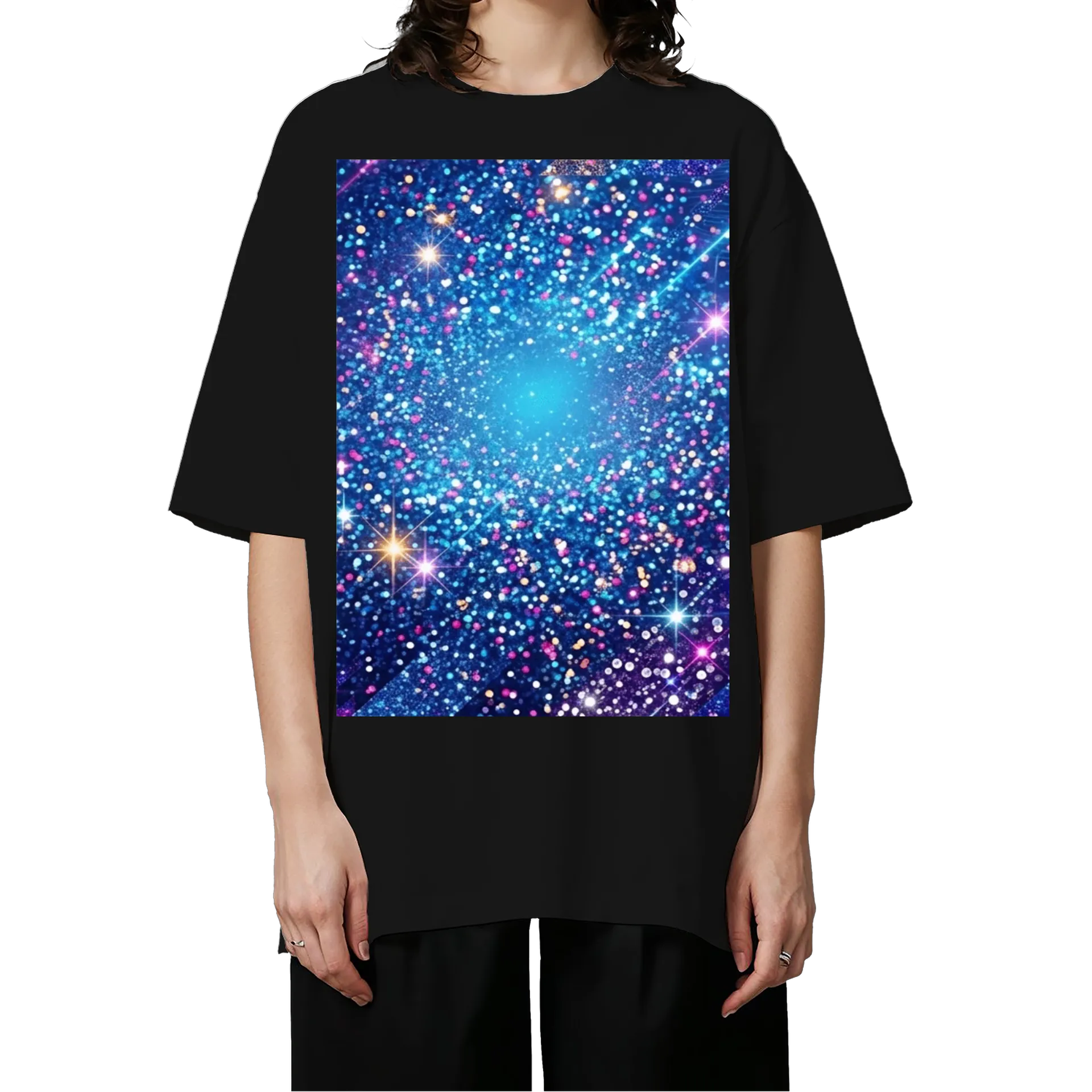 Camiseta Oversized Estampa Galáxia Estrelas Coloridas 50% - Imagem 3
