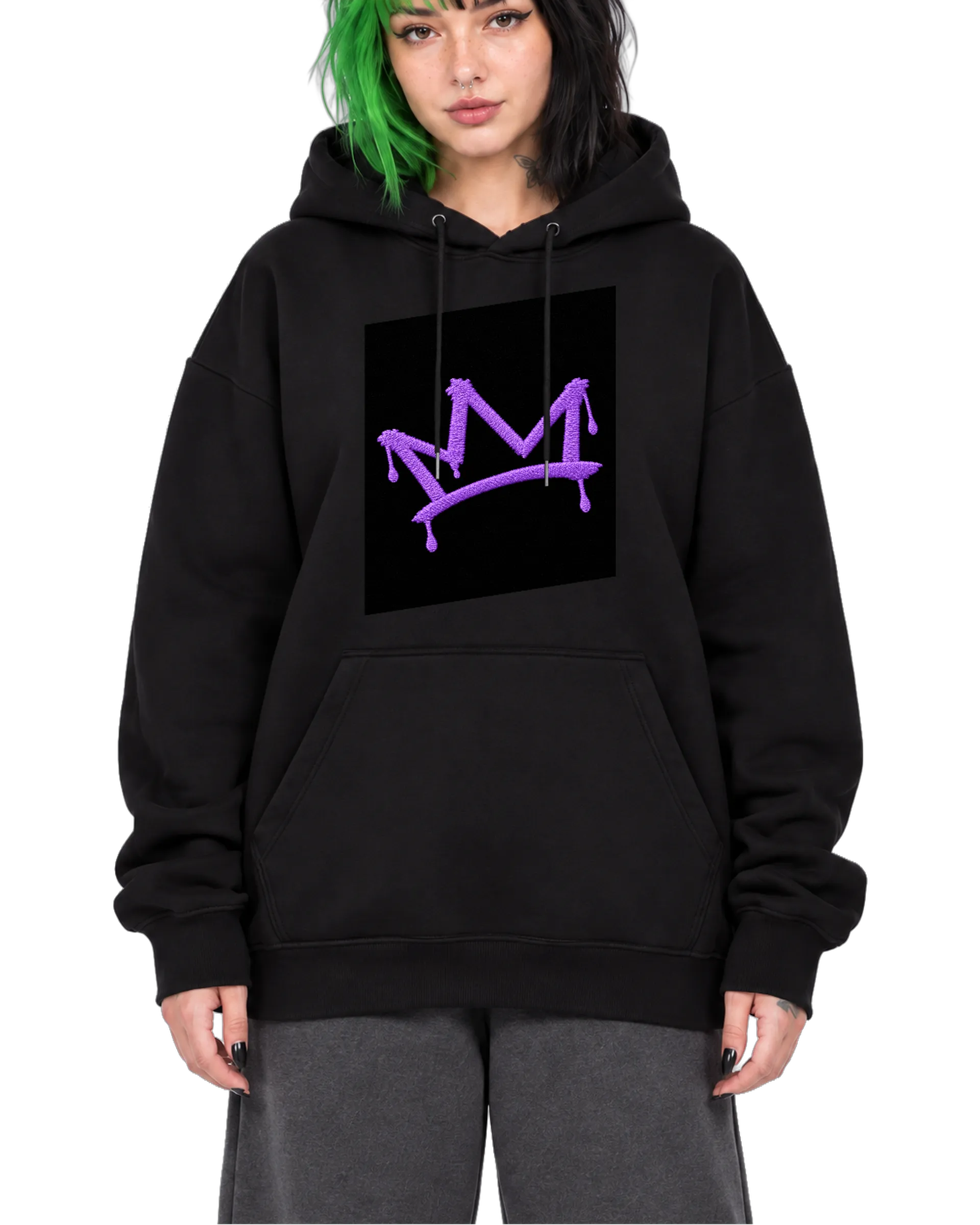 Blusa Moletom Canguru Coroa Roxa com Estilo Bordado Dripping de MARGINAL SUBLIME  — imagem 1 de 6