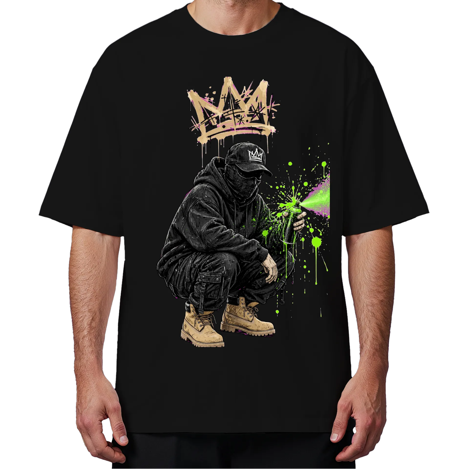 Camiseta Oversized Grafiteiro Spray Verde Logo Tipográfico - Imagem 4
