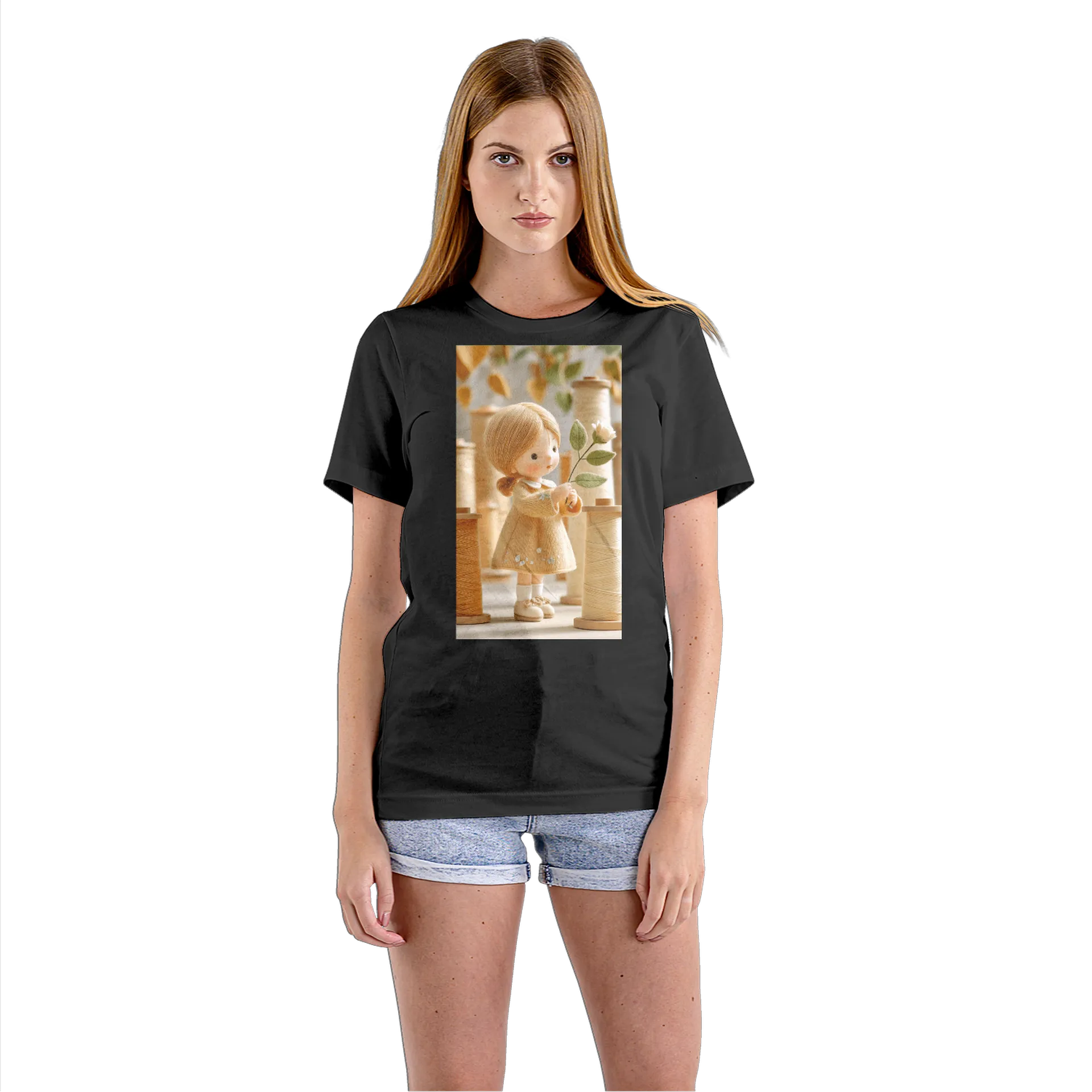 Camiseta Babylook Boneca com Rosa Estilo Cartoon 100% - Imagem 3
